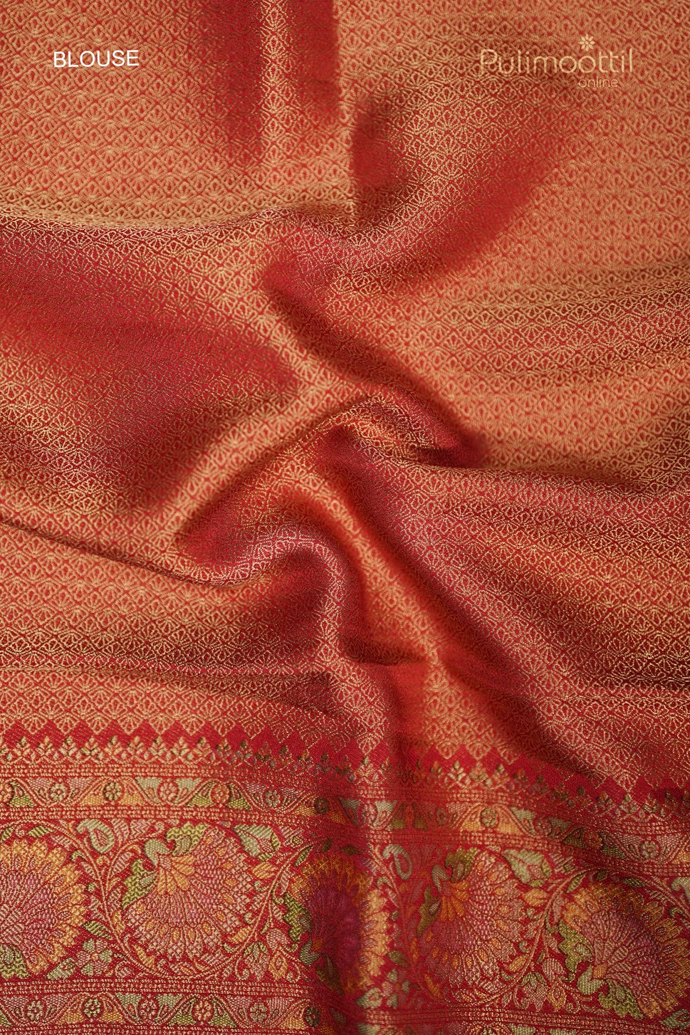 Plain blouse with border for pastel multishaded organza saree, complementing the saree's golden buttas and intricate design, perfect for wedding occasions.