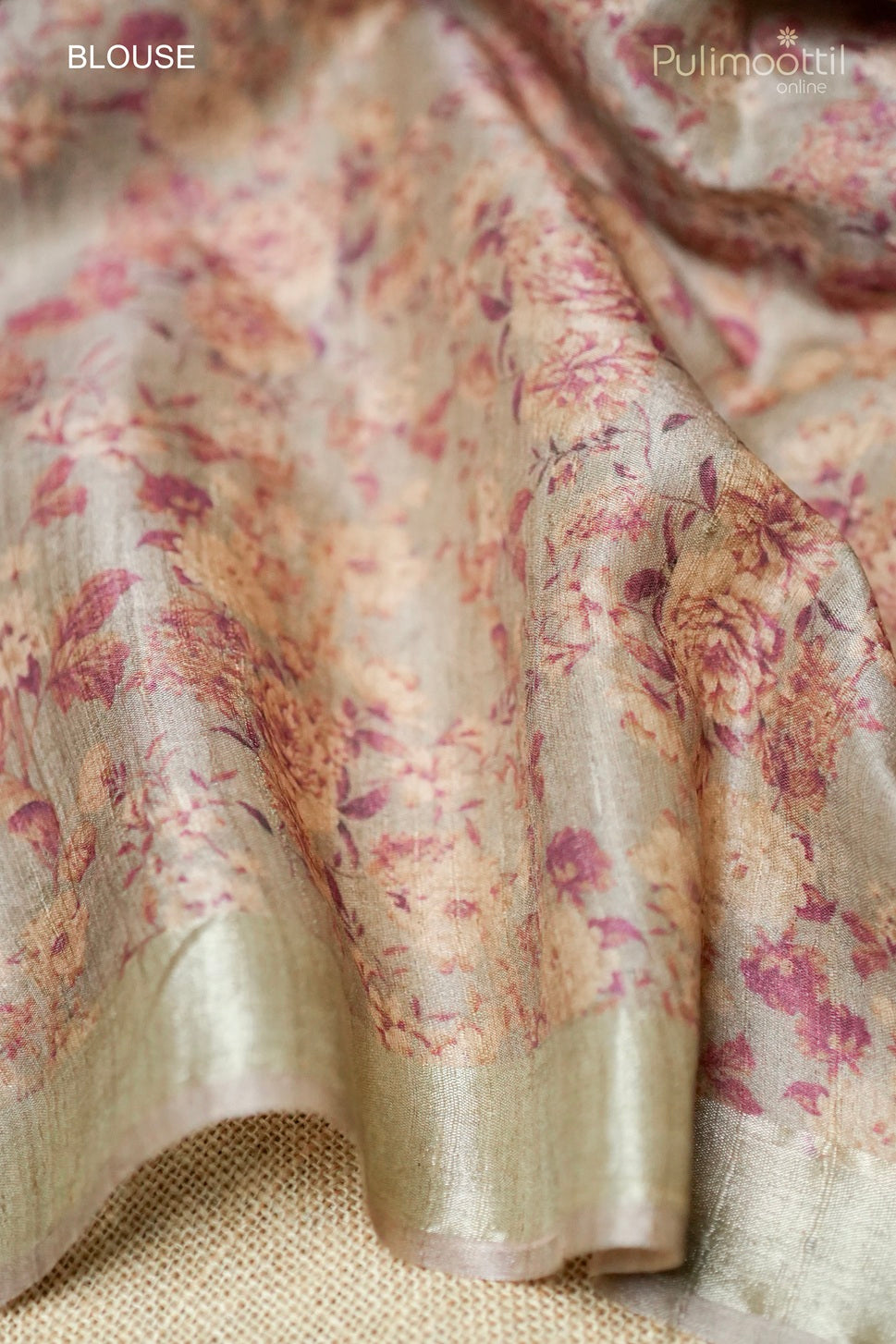 Chikku color printed jute silk saree