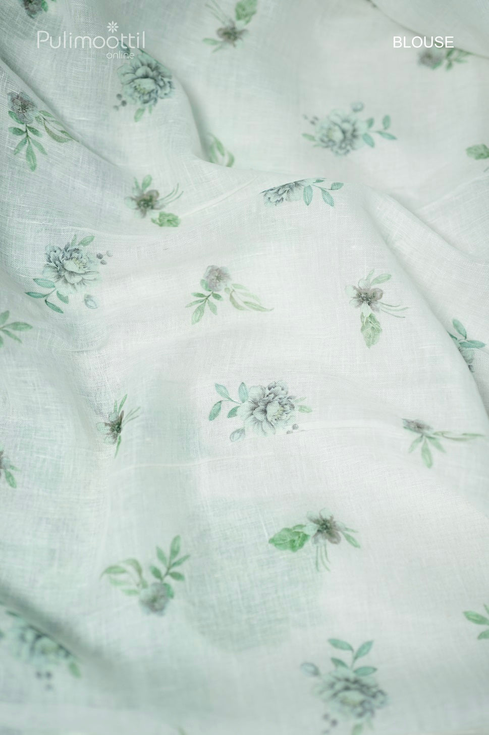 Off-white colored printed linen saree