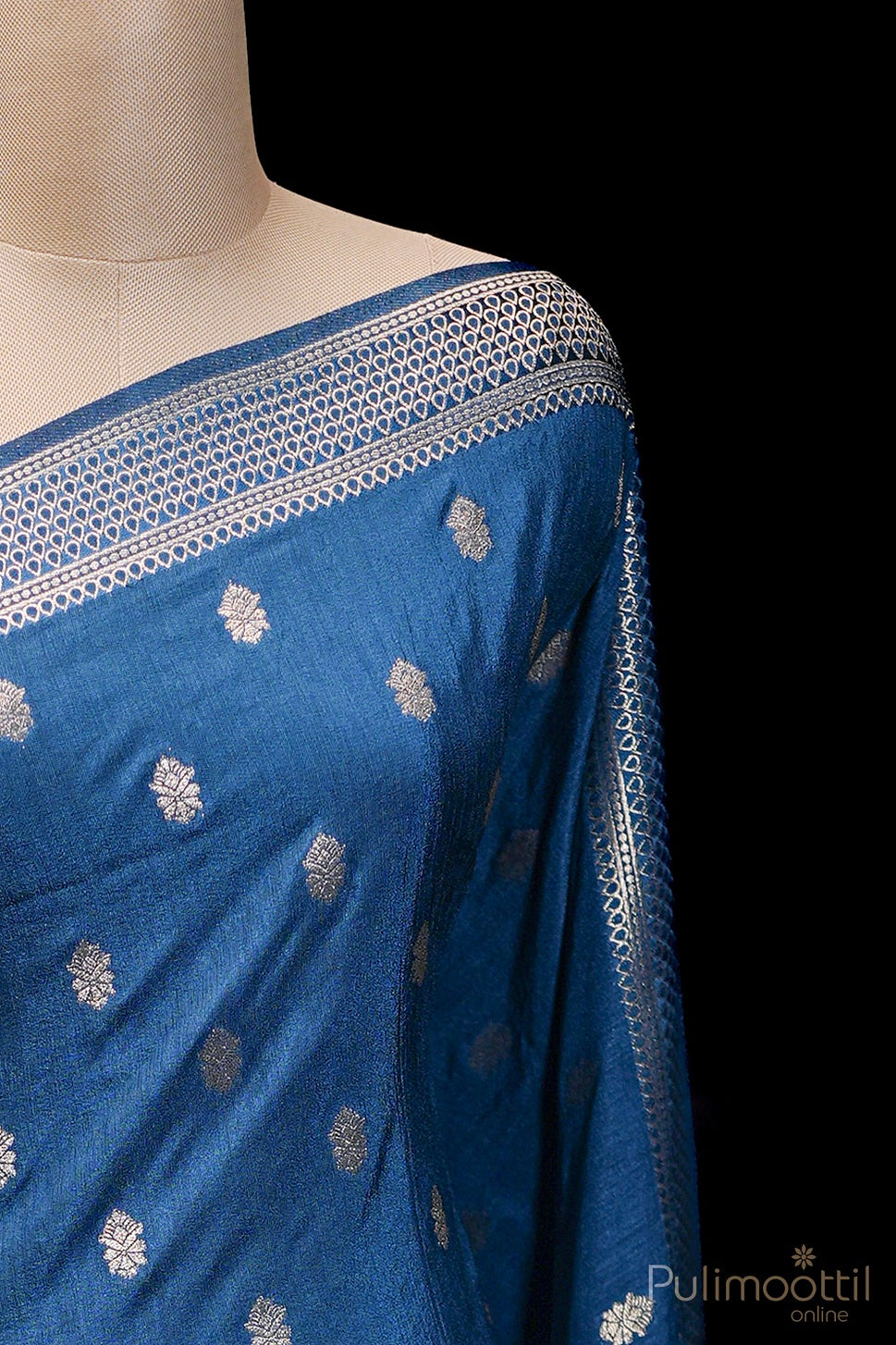 German Blue Colour Chiniya Silk Saree.