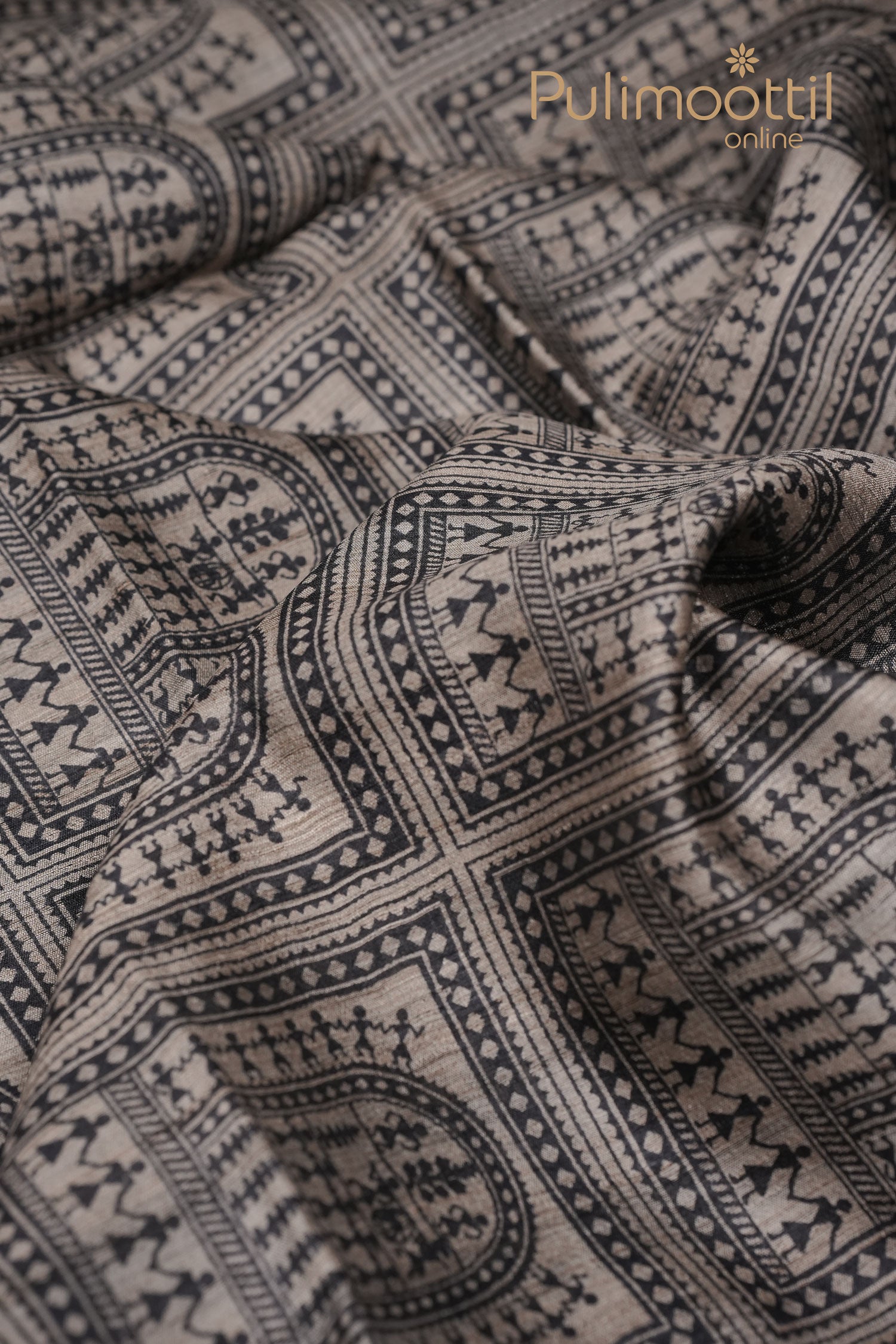 Madhubani printed jute silk saree