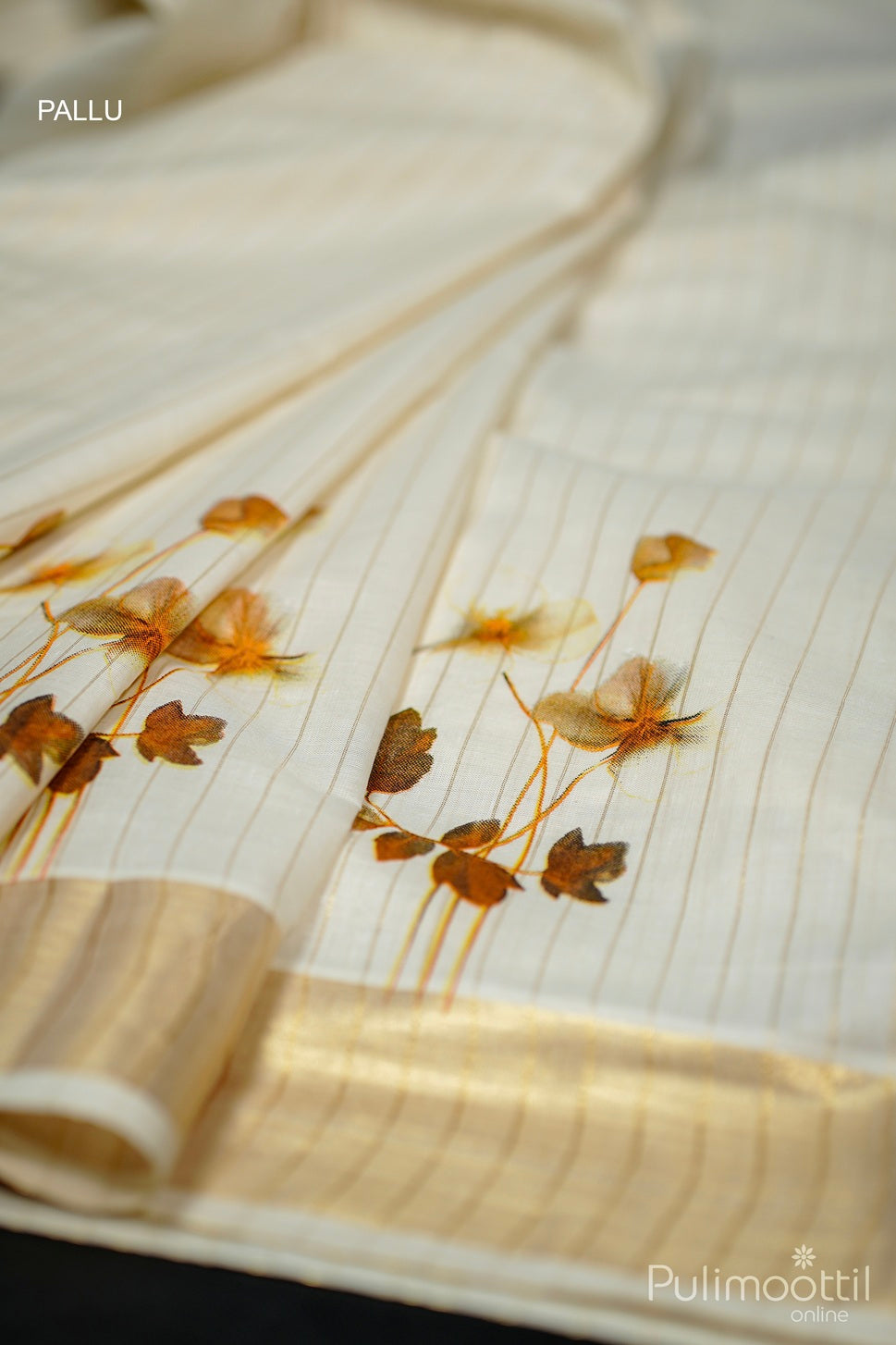 Kerala Cream Colour Digital Print Set Saree.