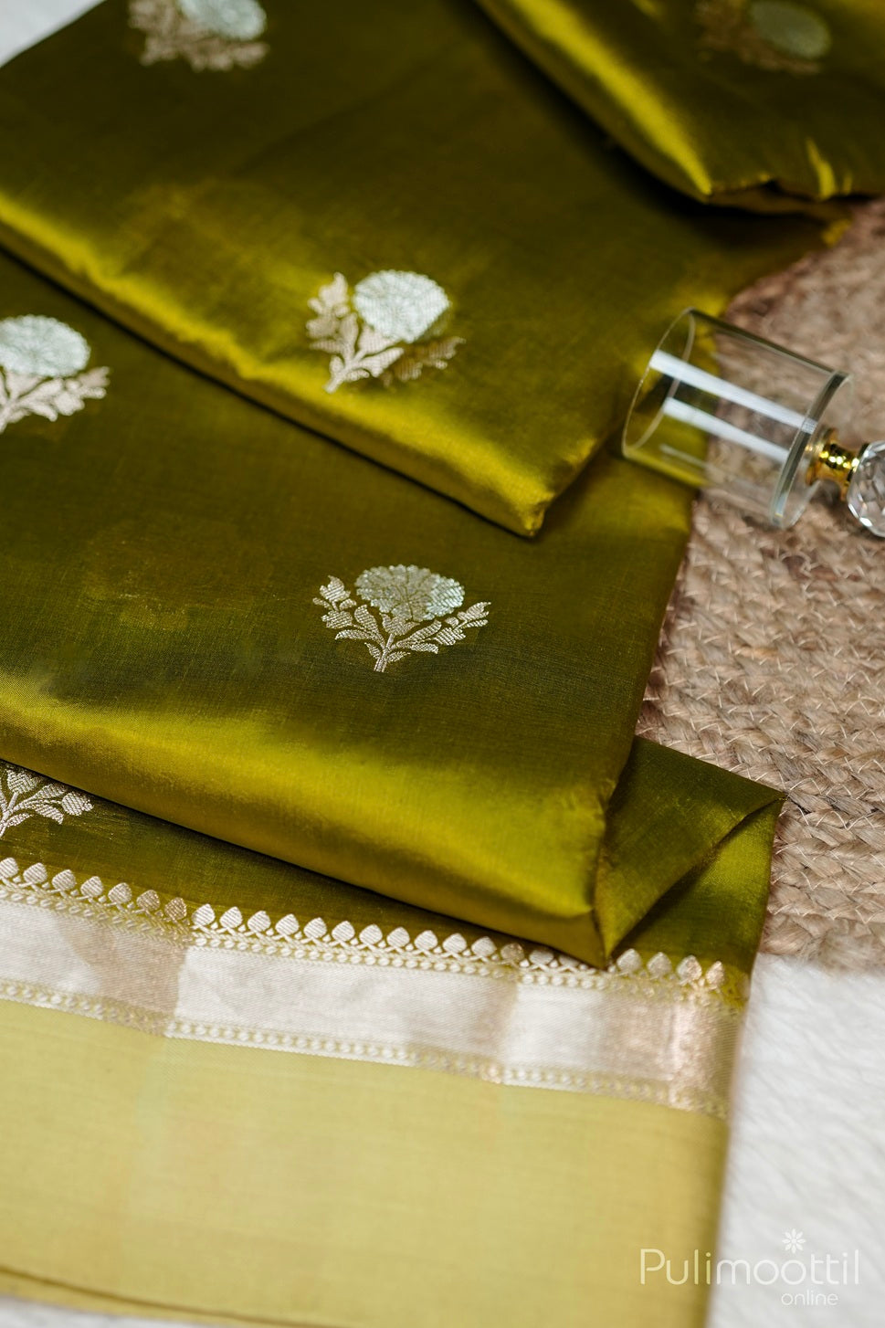 Olive Green Colour Mango Silk Saree.