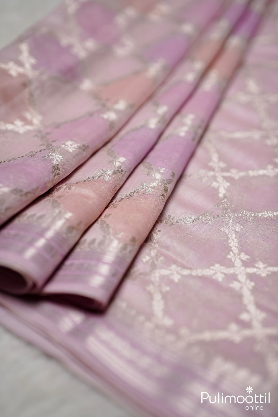 Baby Pink And Lavender Mix Chandheri Silk Saree.