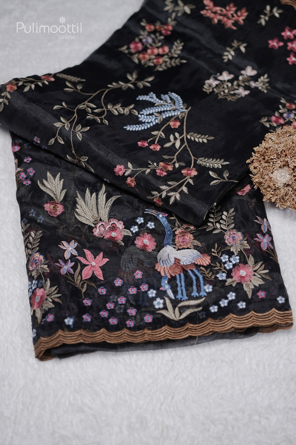 Black Colour Organza Embroidery Fancy Saree
