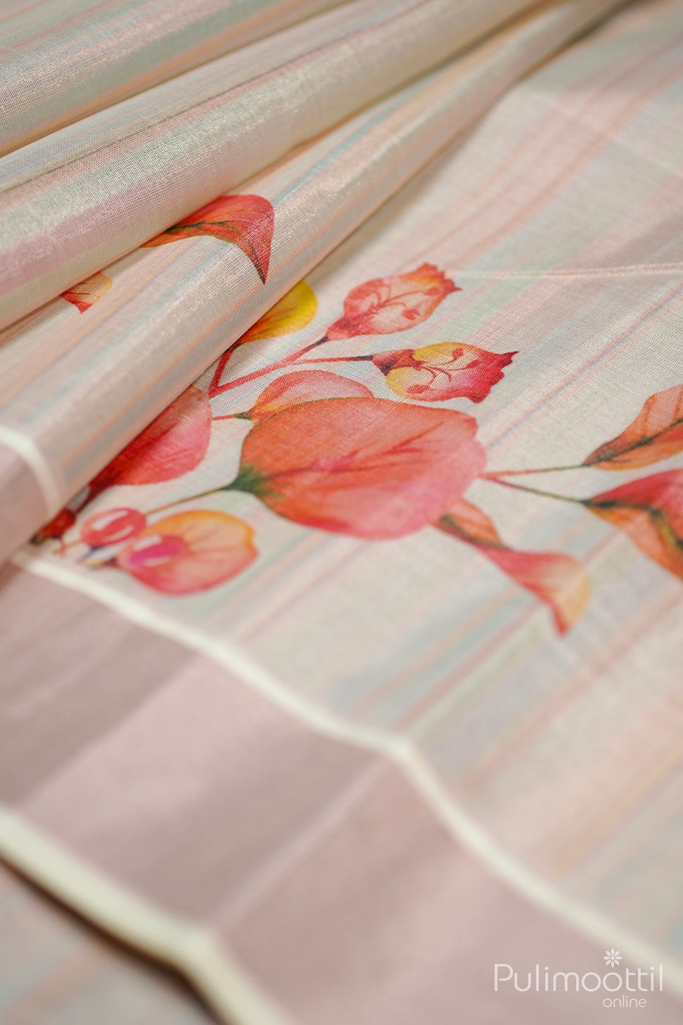 Kerala Rose Gold Tissue Digital Print Set Saree.