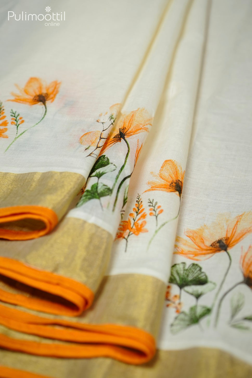 Kerala Cottan Floral Print Set Saree.