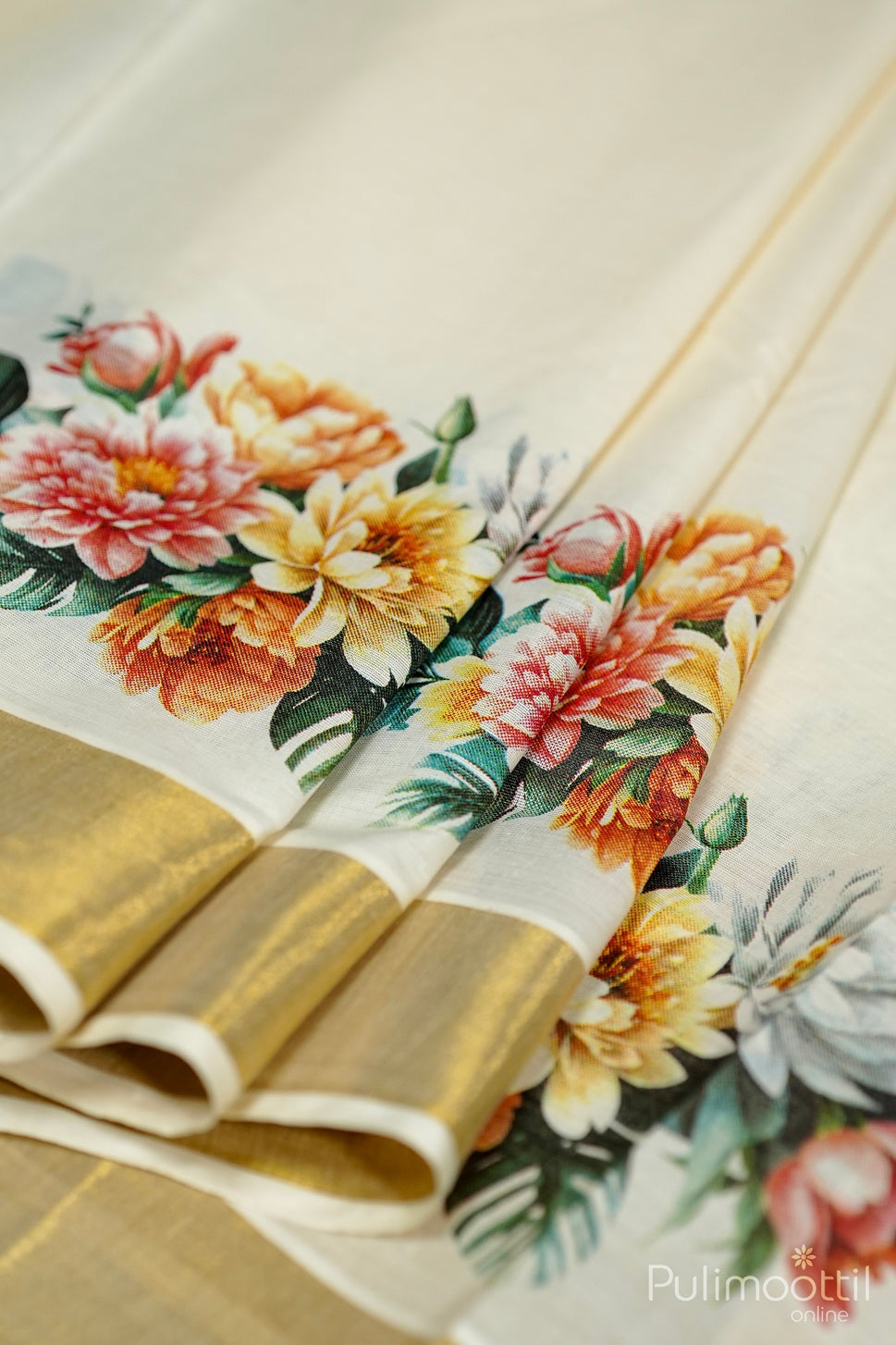 Kerala Cotton Digital Print Onam Set Saree.