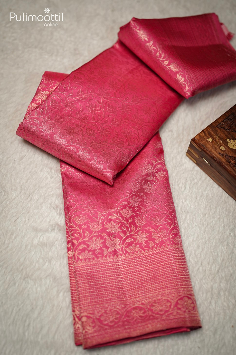 Pink Red Colour Kanchipuram Brocade Saree.