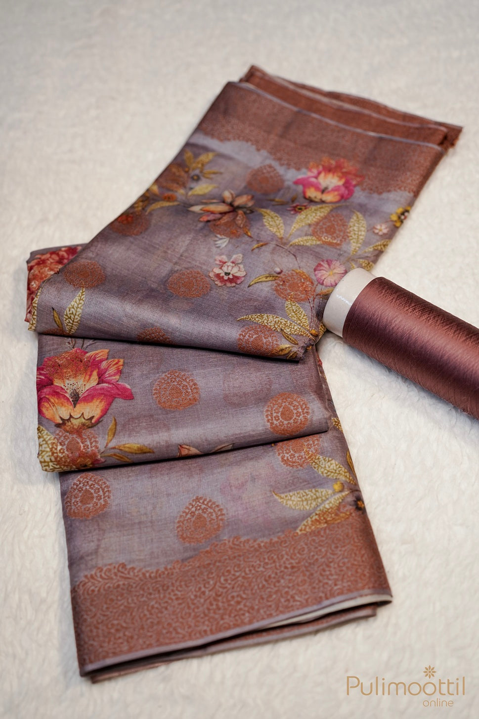 Pastel Lavender Colour Tussar Silk Saree.