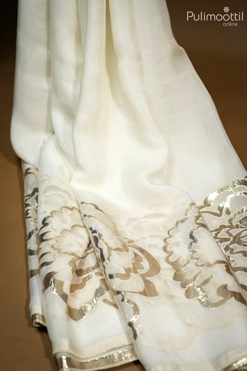 Cream Soft Organza Fancy Saree.