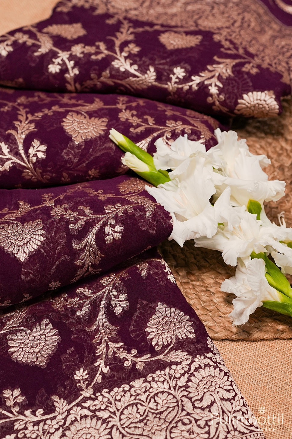 Purple Colour Georget Banarasi Saree.
