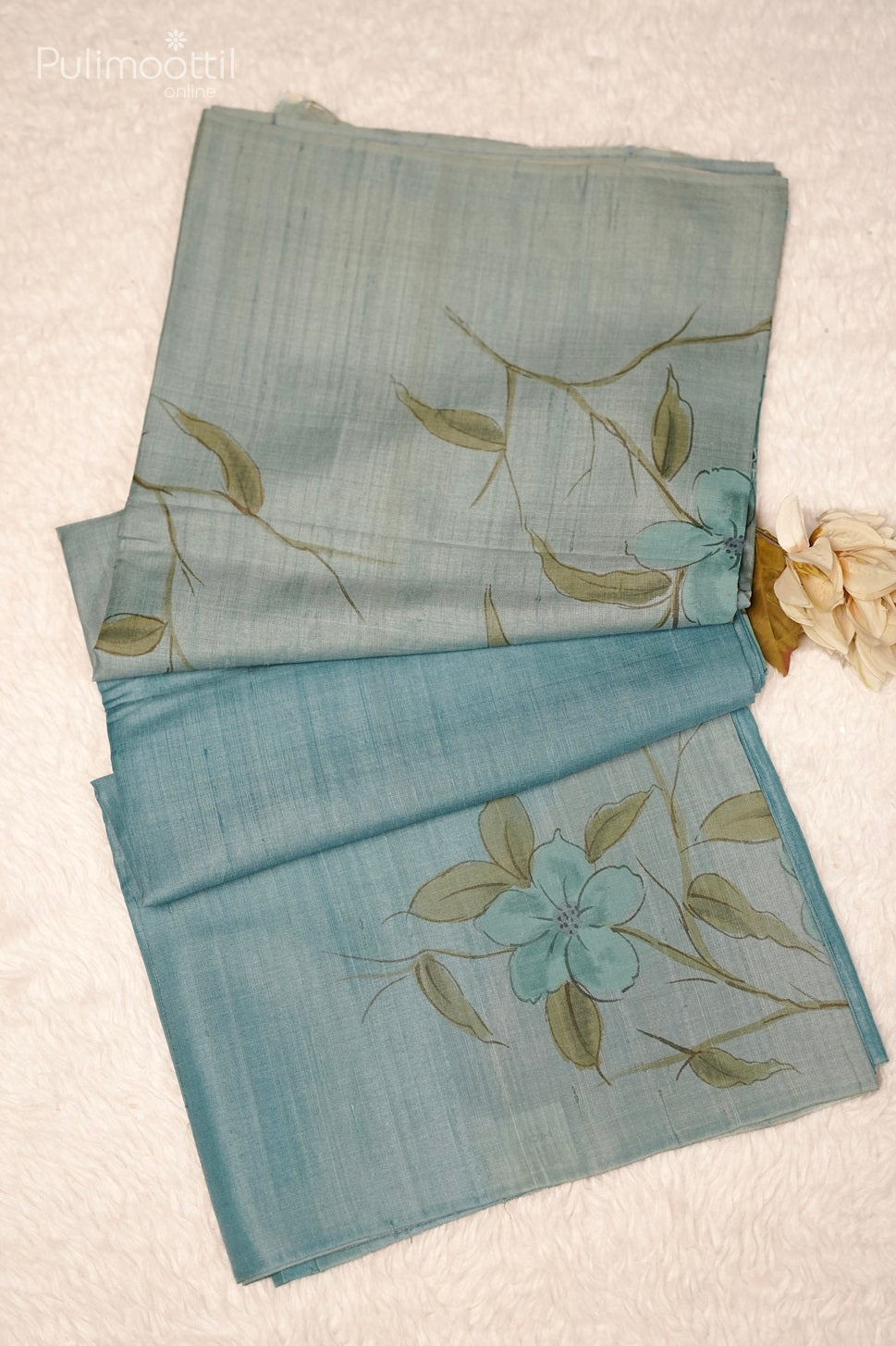 Double Shaded Floral Painting Tussar Silk Saree