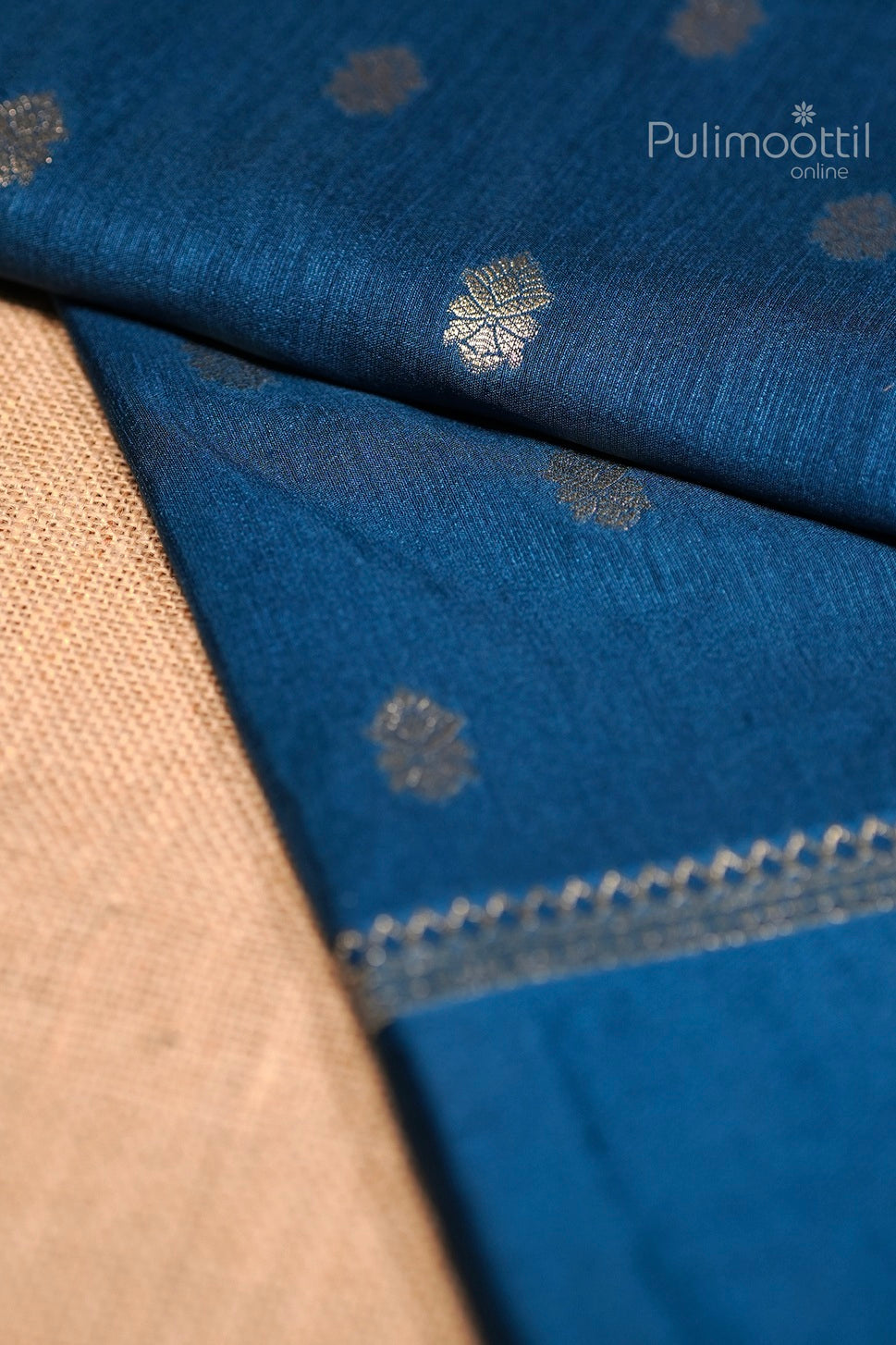German Blue Colour Chiniya Silk Saree.