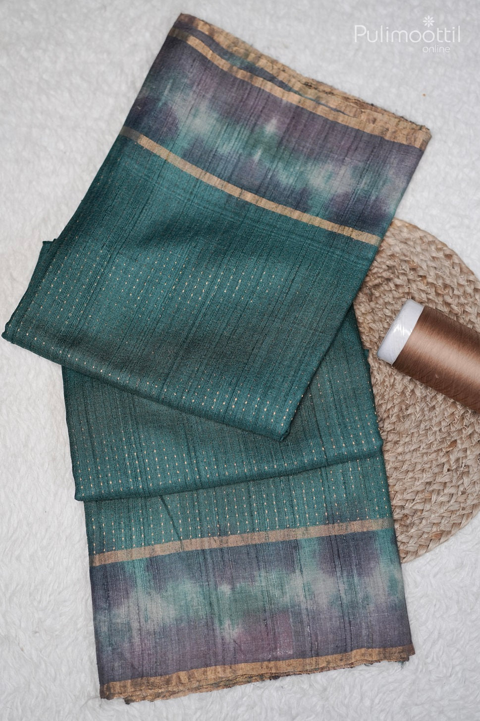 Peacock green Jute Silk Saree