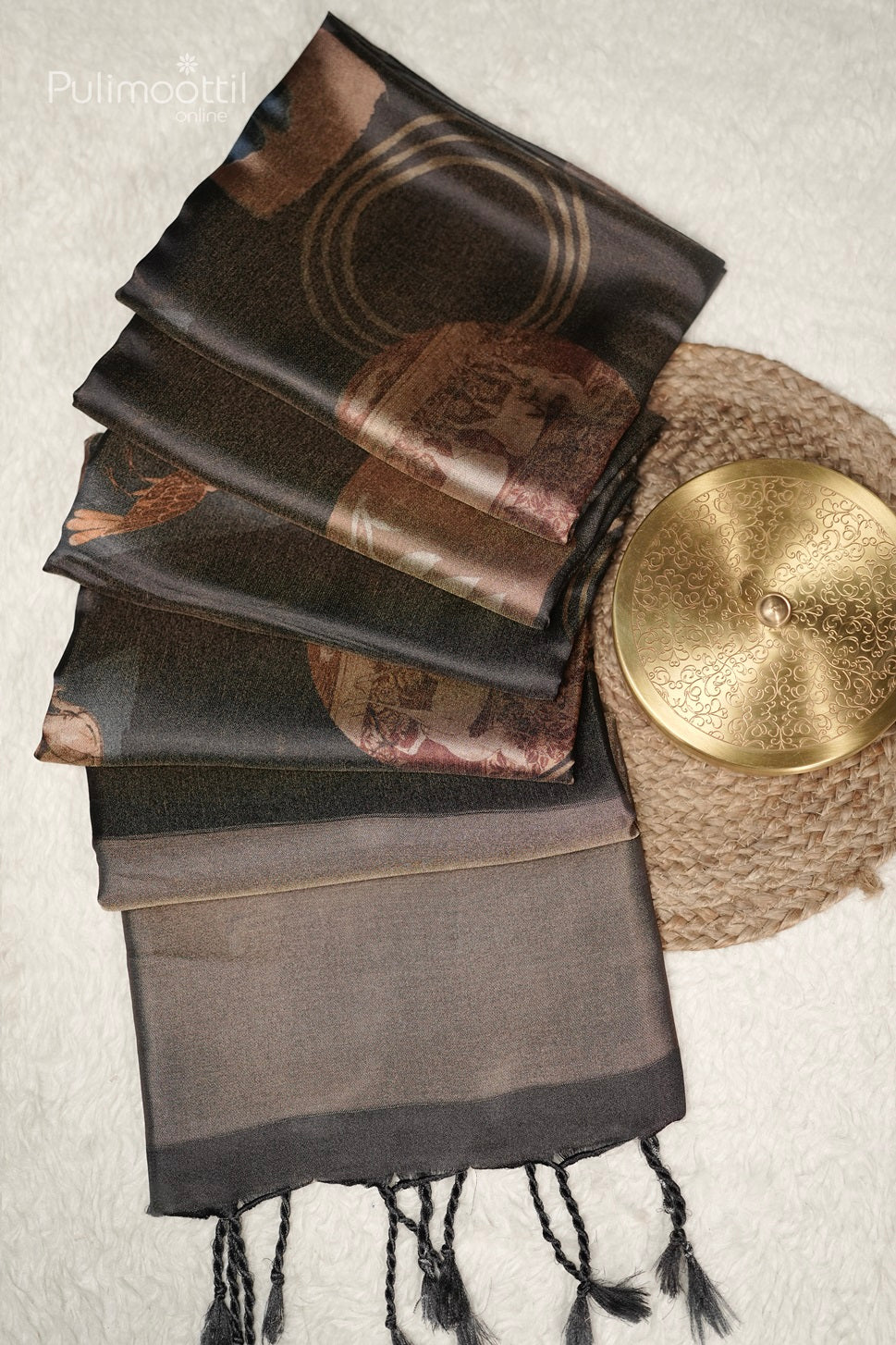 Black Colour Golden Tissue Satin Crepe Fancy Saree.