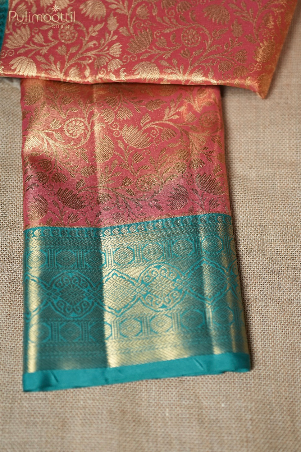 Peach Pink colour Semi Silk Kanchipuram Saree