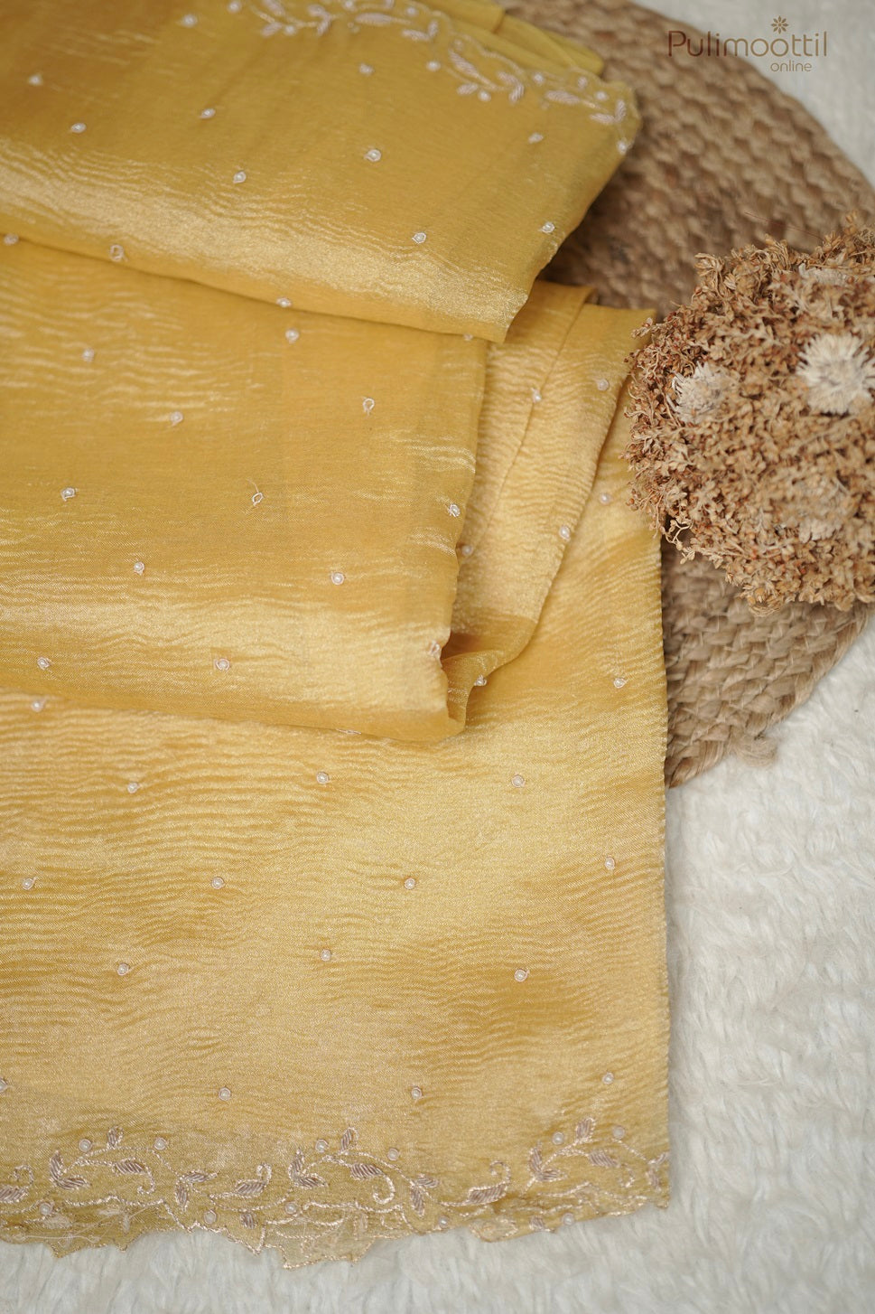 Pastel Yellow Colour Shimmer Crushed Organza Fancy Saree