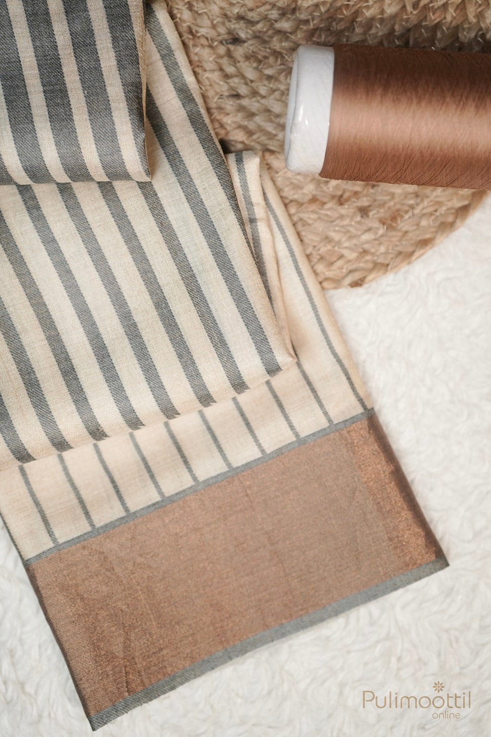 Dark Cream Colour Tussar Silk Saree