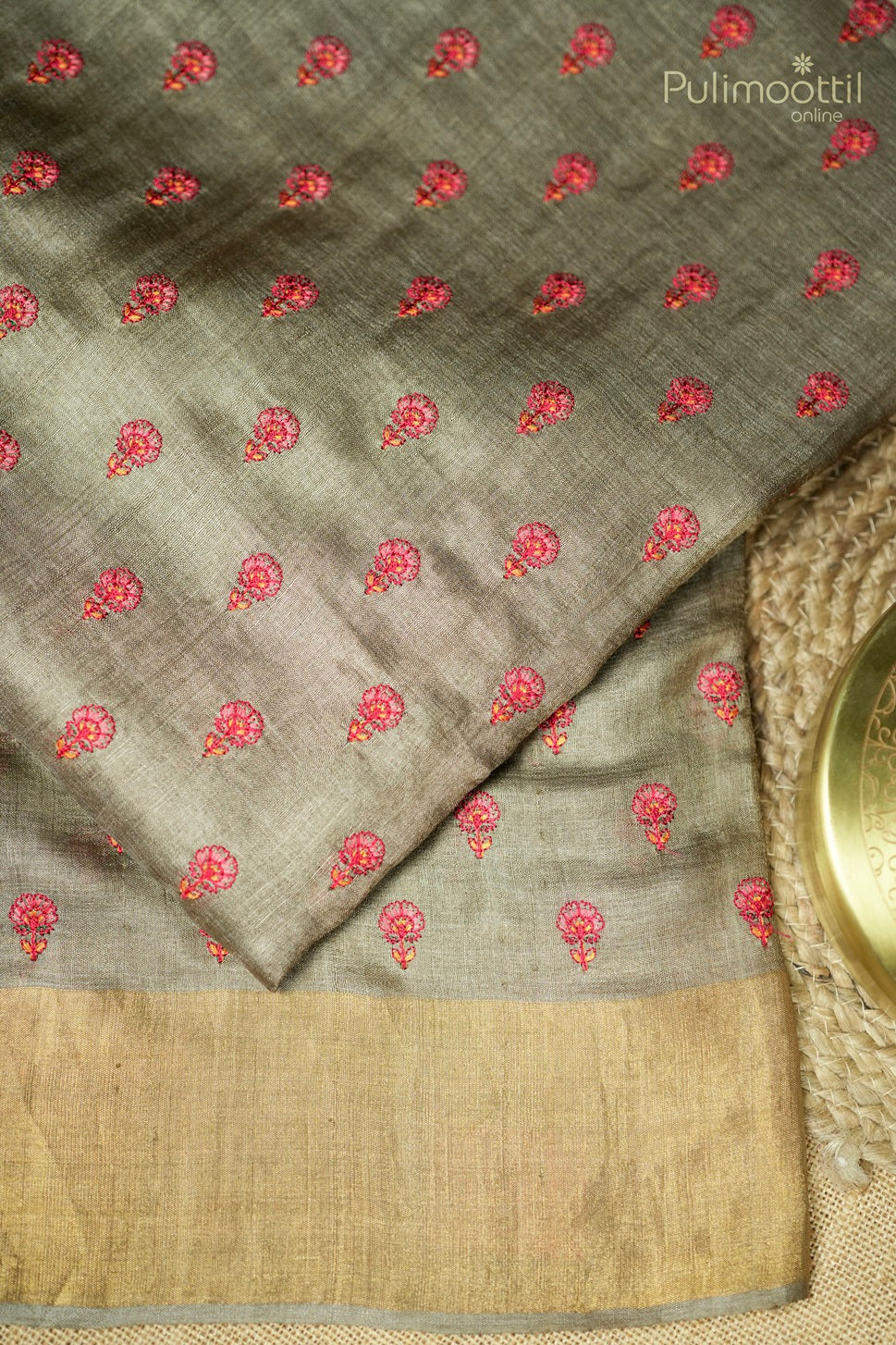 Grey Colour Tussar Silk Saree