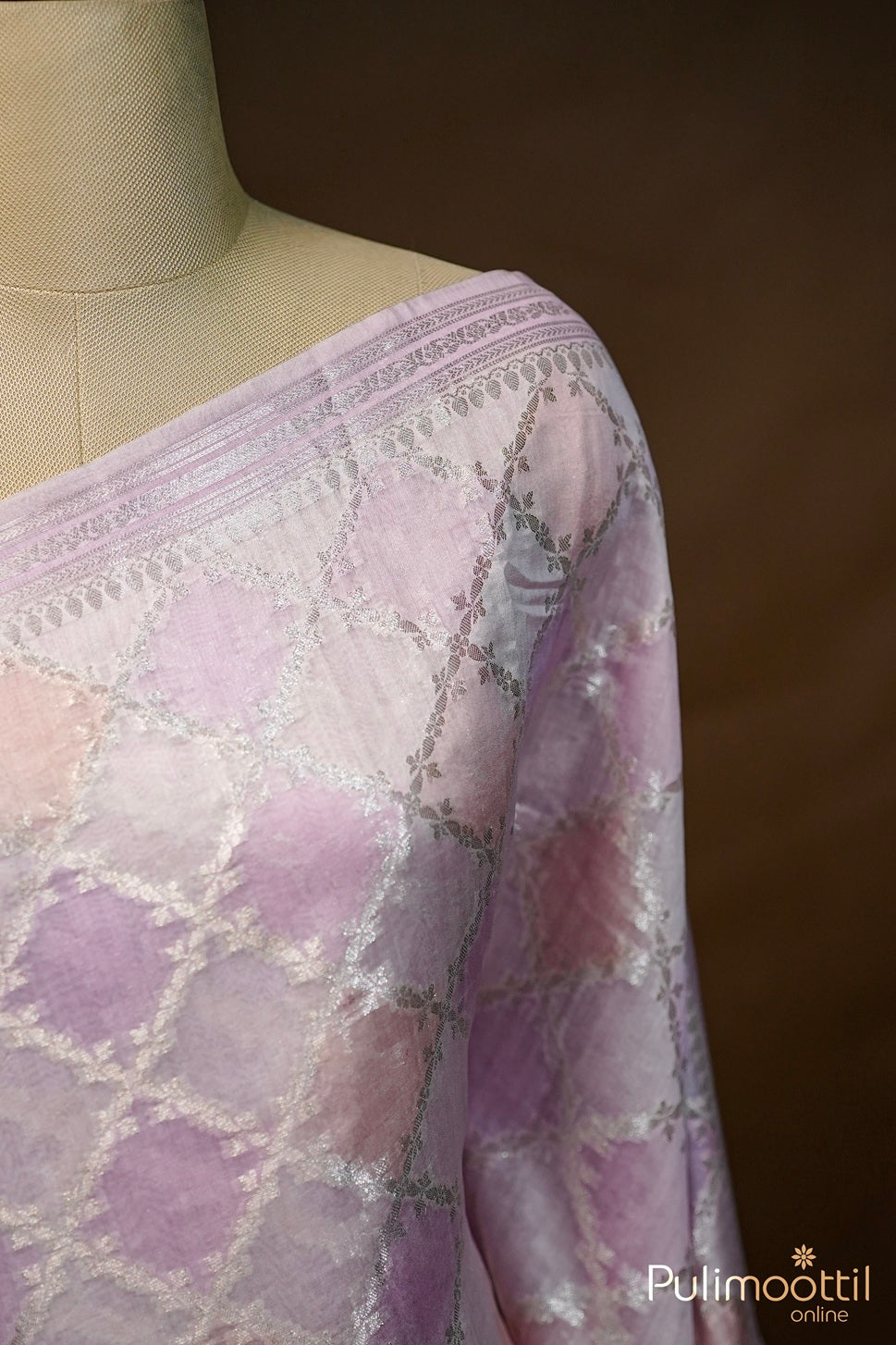 Baby Pink And Lavender Mix Chandheri Silk Saree.