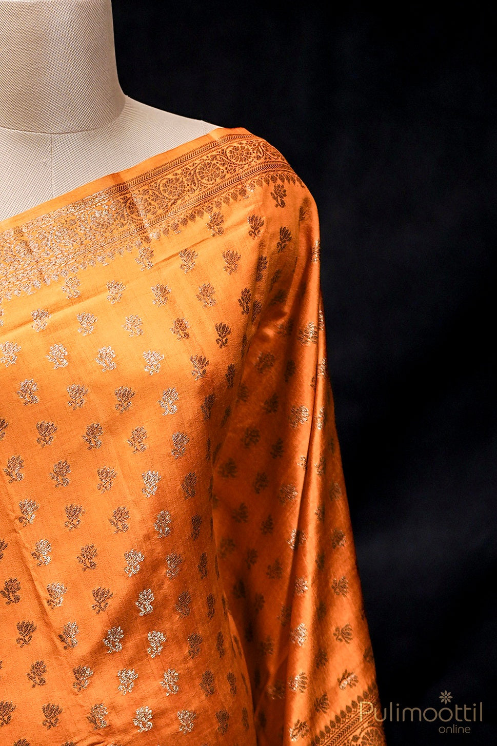 Mustard Yellow Chiniya Silk Saree.