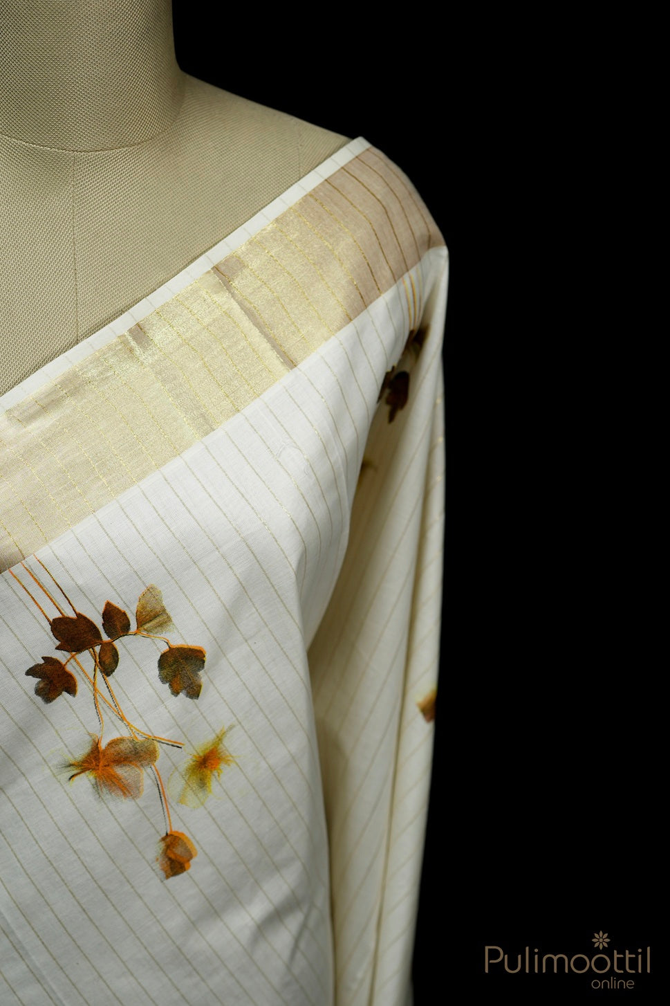 Kerala Cream Colour Digital Print Set Saree.