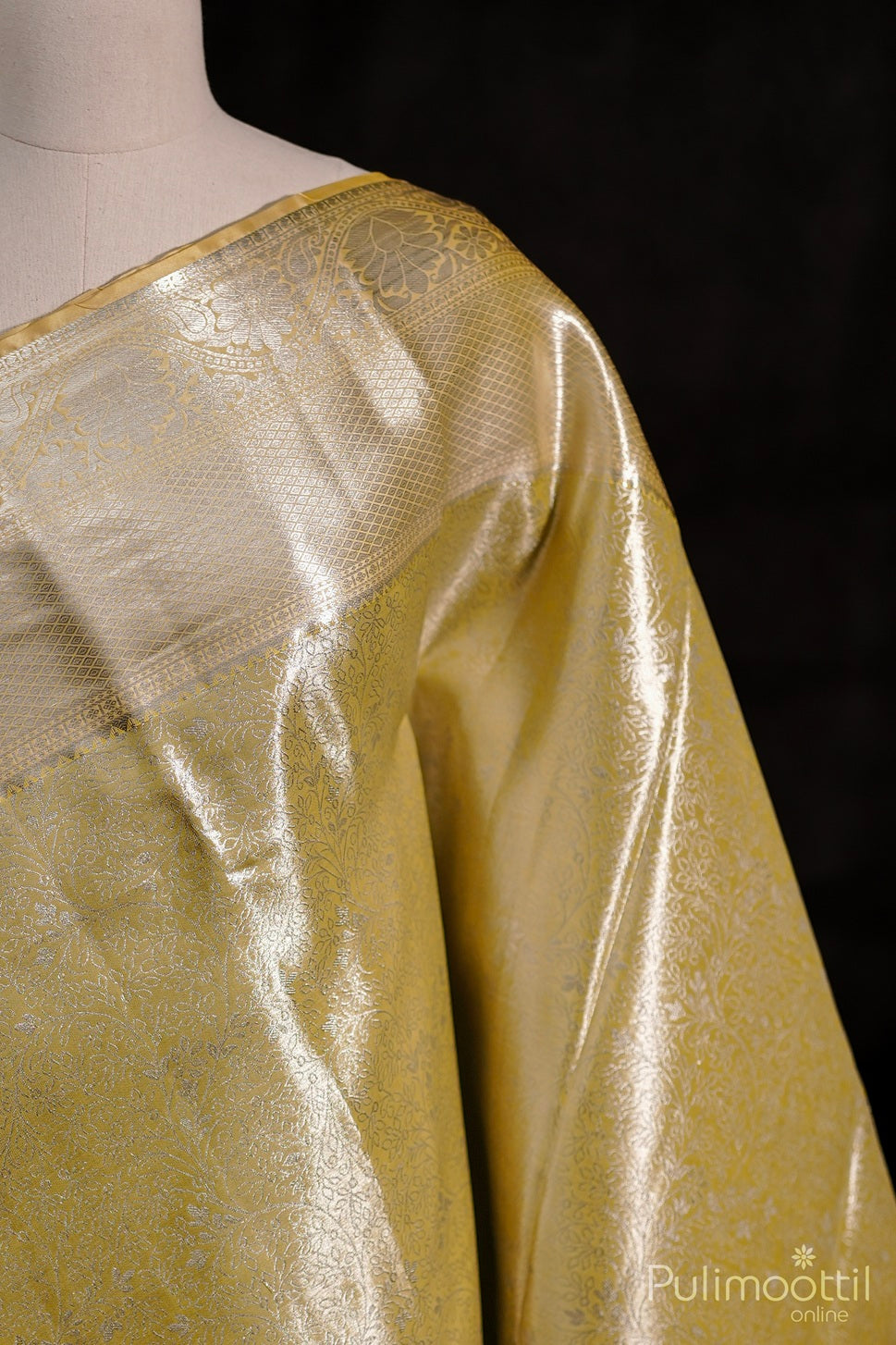 Canary Yellow Colour Art Silk Silver Tissue Wedding Saree.