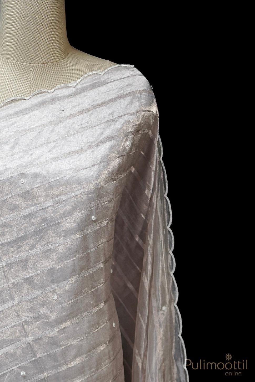 Ivory Colour Fancy Organza Saree.