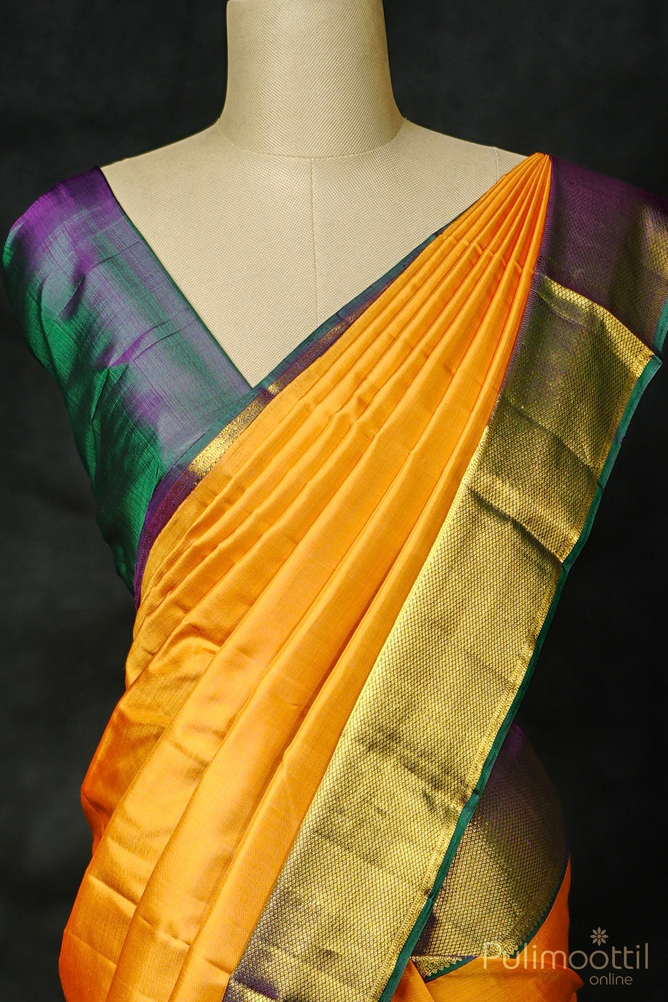 Mustard Yellow color Kanchipuram soft Silk Saree.
