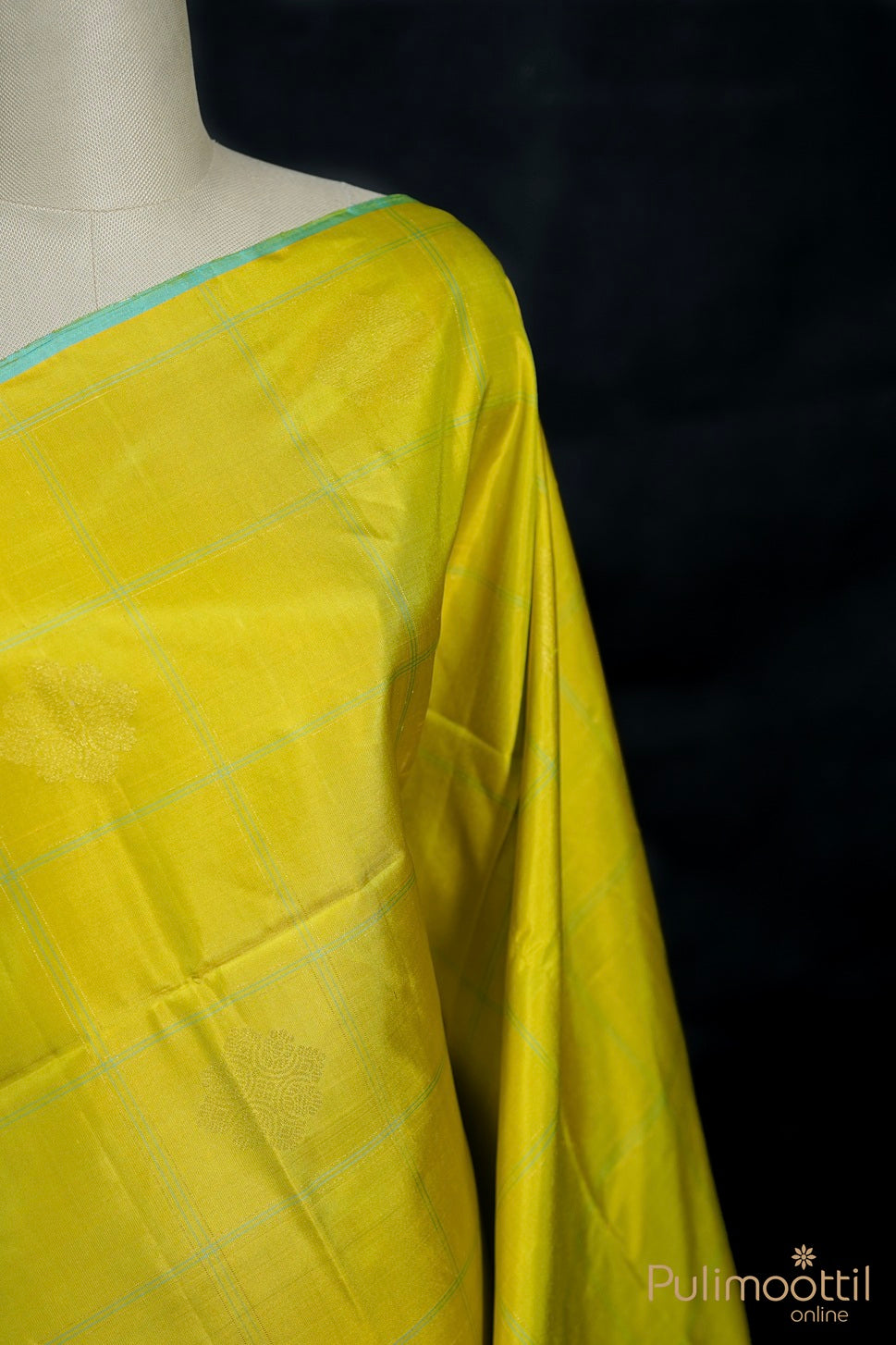 Yellow Green Kanchipuram Soft Silk Saree.