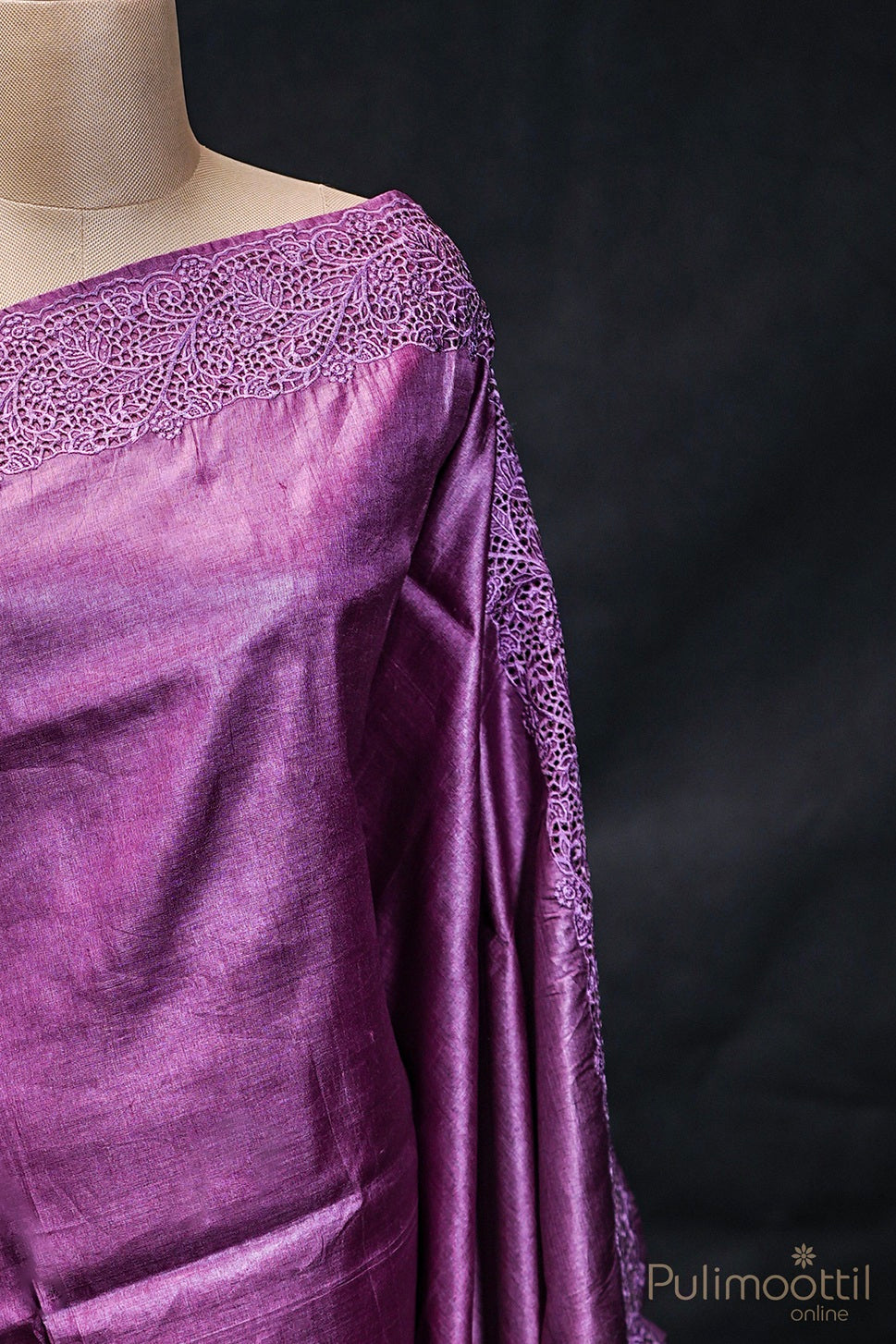 Pastel Lavender Tussar Silk Saree.