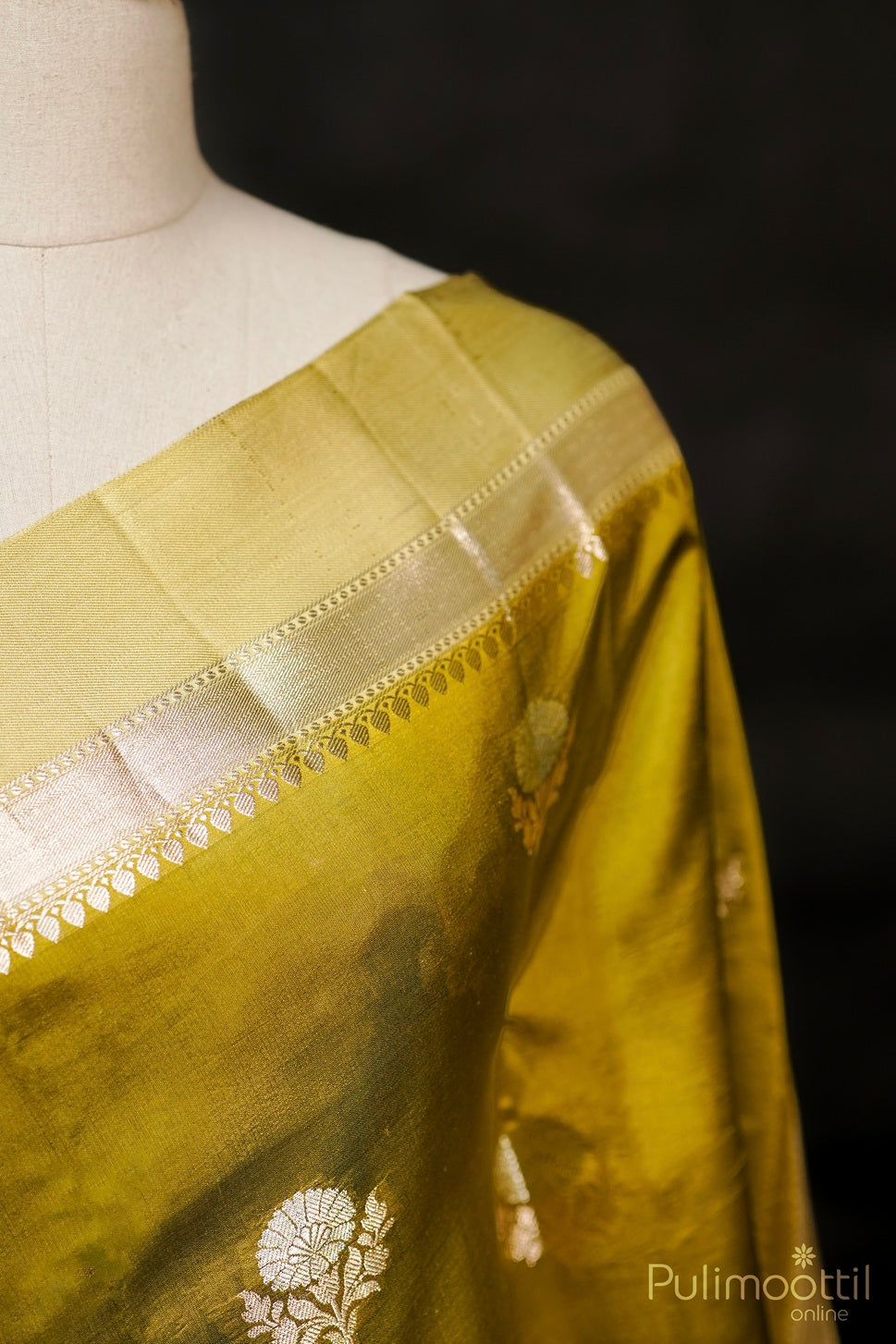 Olive Green Colour Mango Silk Saree.