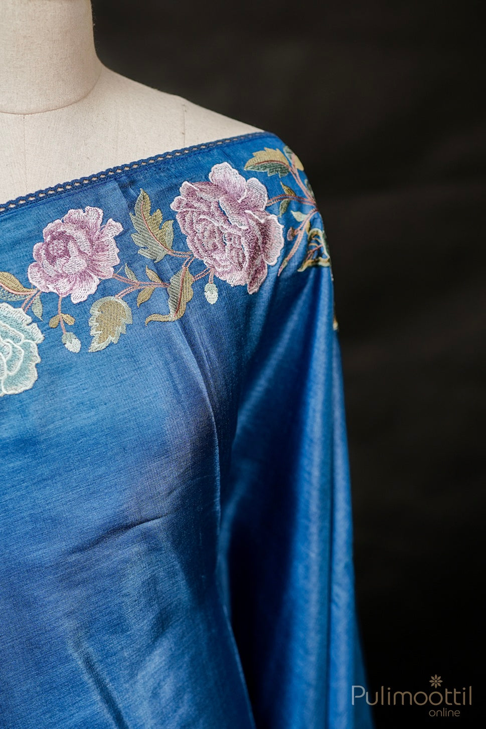 True Blue Colour Tussar Silk Saree.