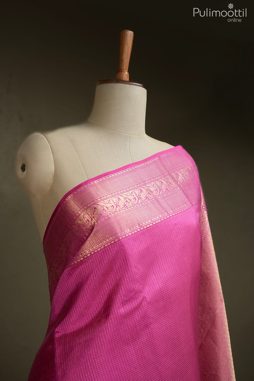 Rani pink color Kanchipuram designer saree