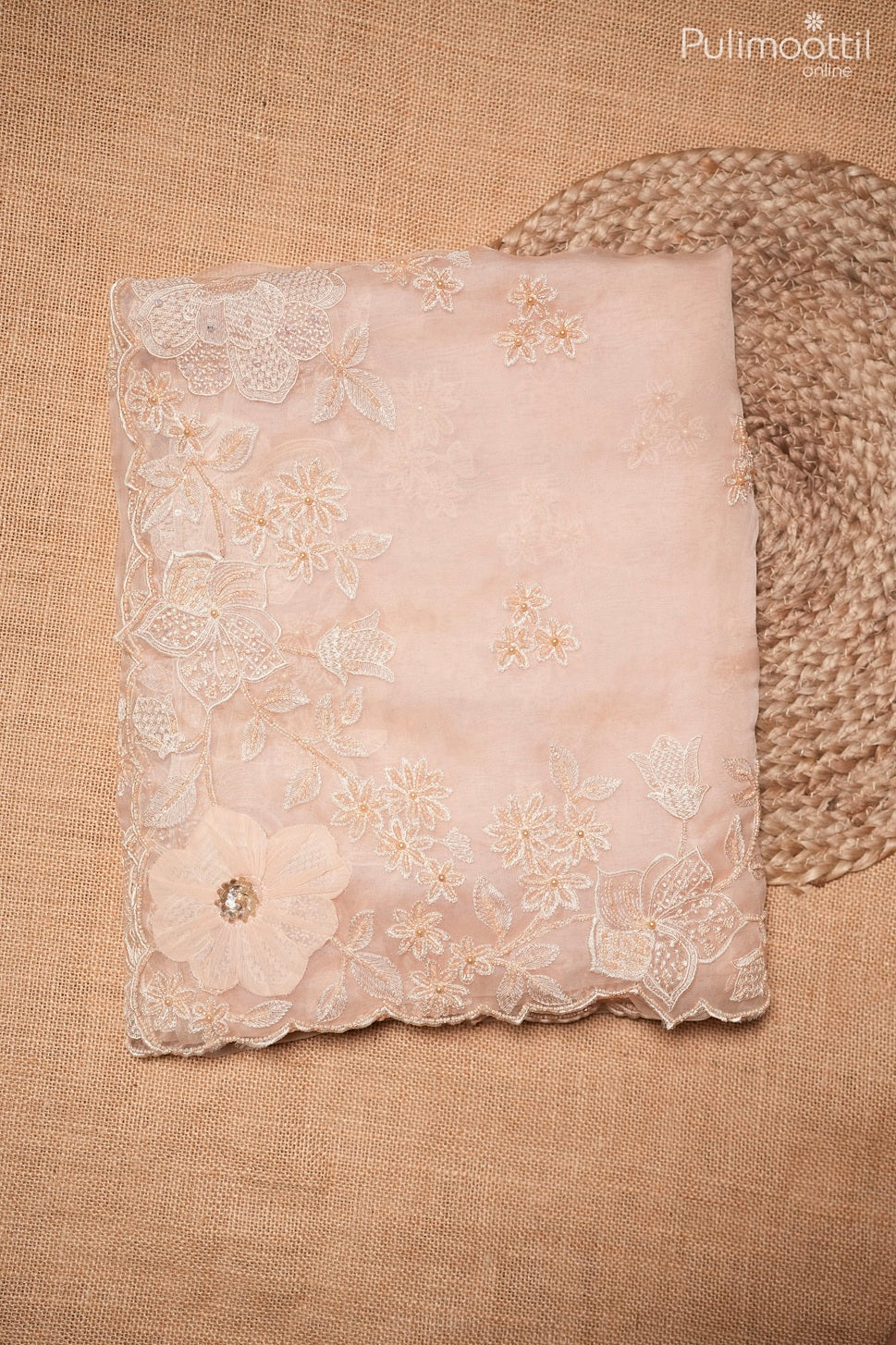 Light peach color glass organza saree