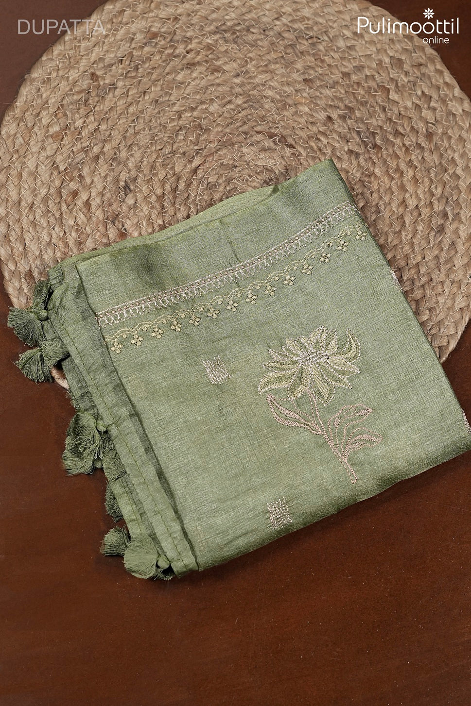 Pastel Olive Green Tussar Silk Unstitched Salwar Set