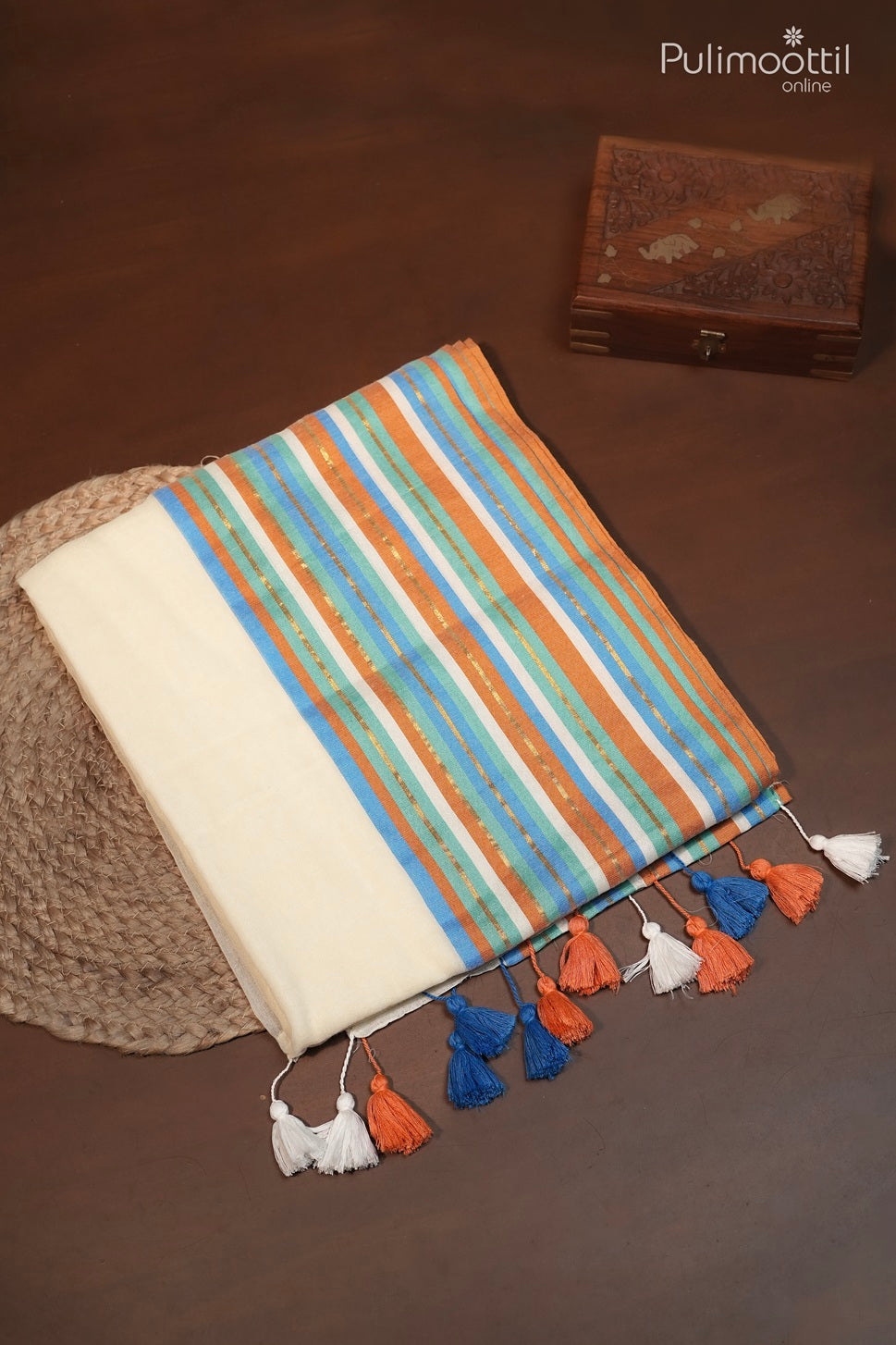 Off white color Mull Cotton saree