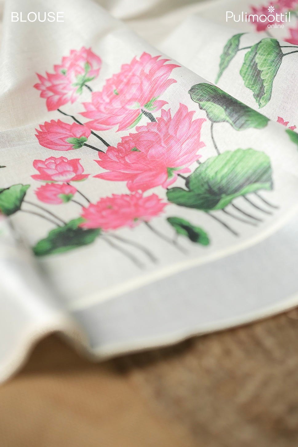 Silver tissue lotus digital print Kerala set saree