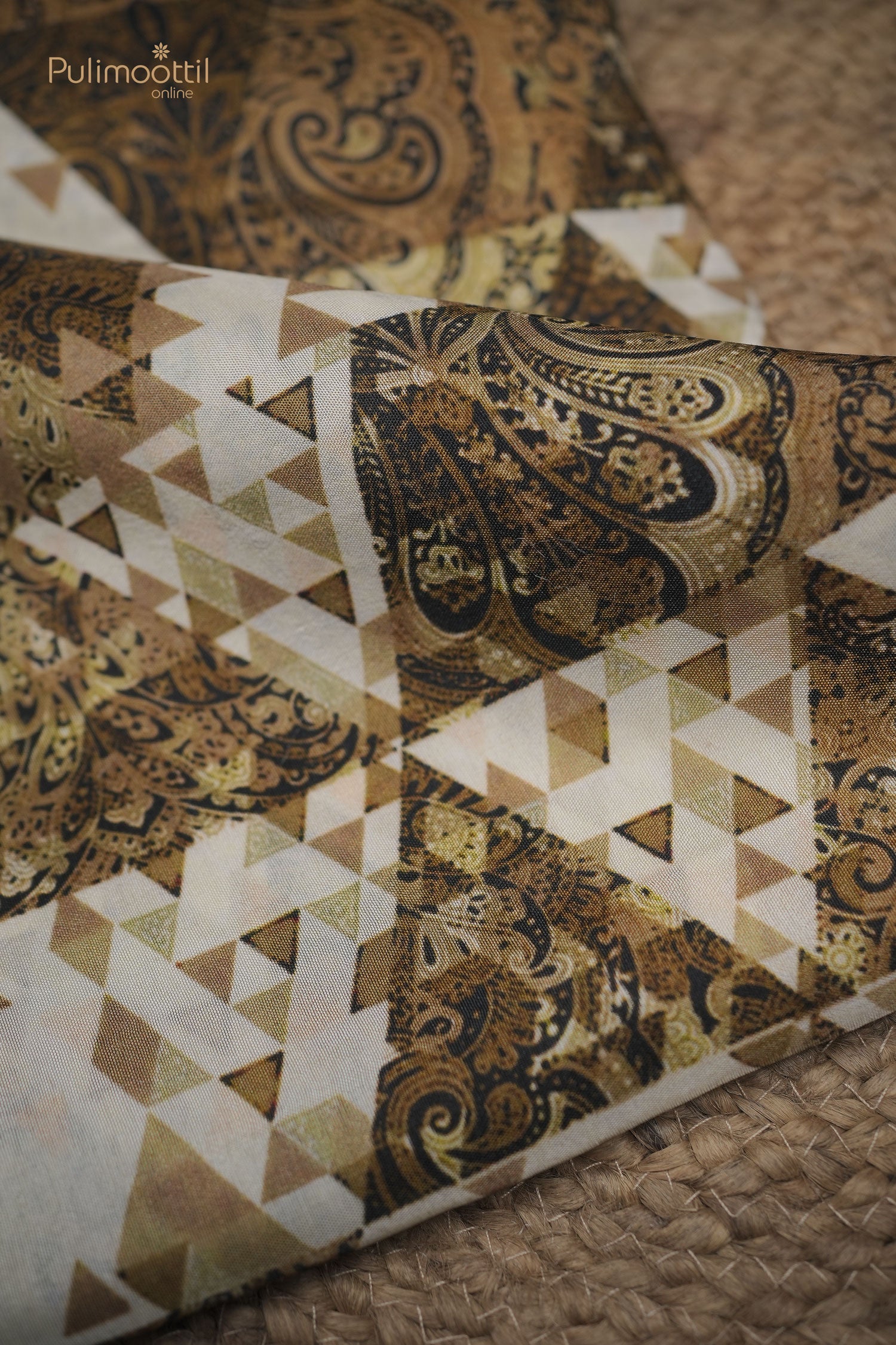 Multi- Shaded Geometric print combined Crepe silk Saree