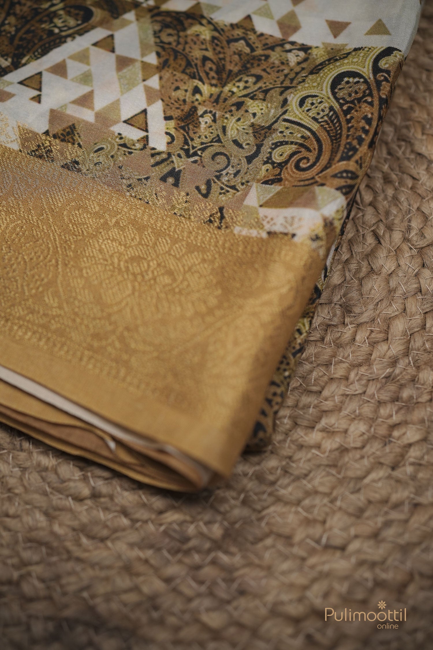 Multi- Shaded Geometric print combined Crepe silk Saree