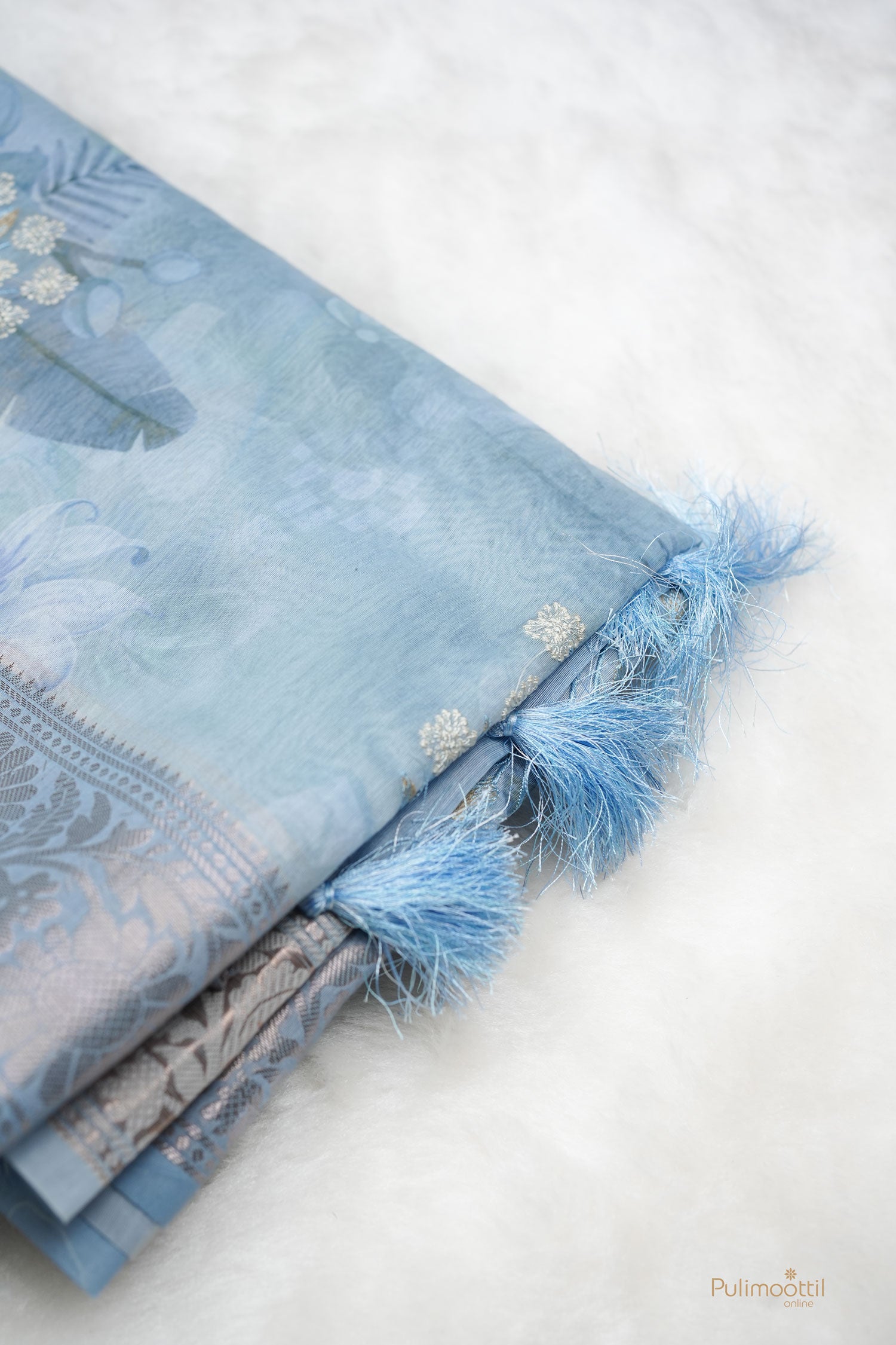 Pastel Blue multi-color Chanderi silk saree