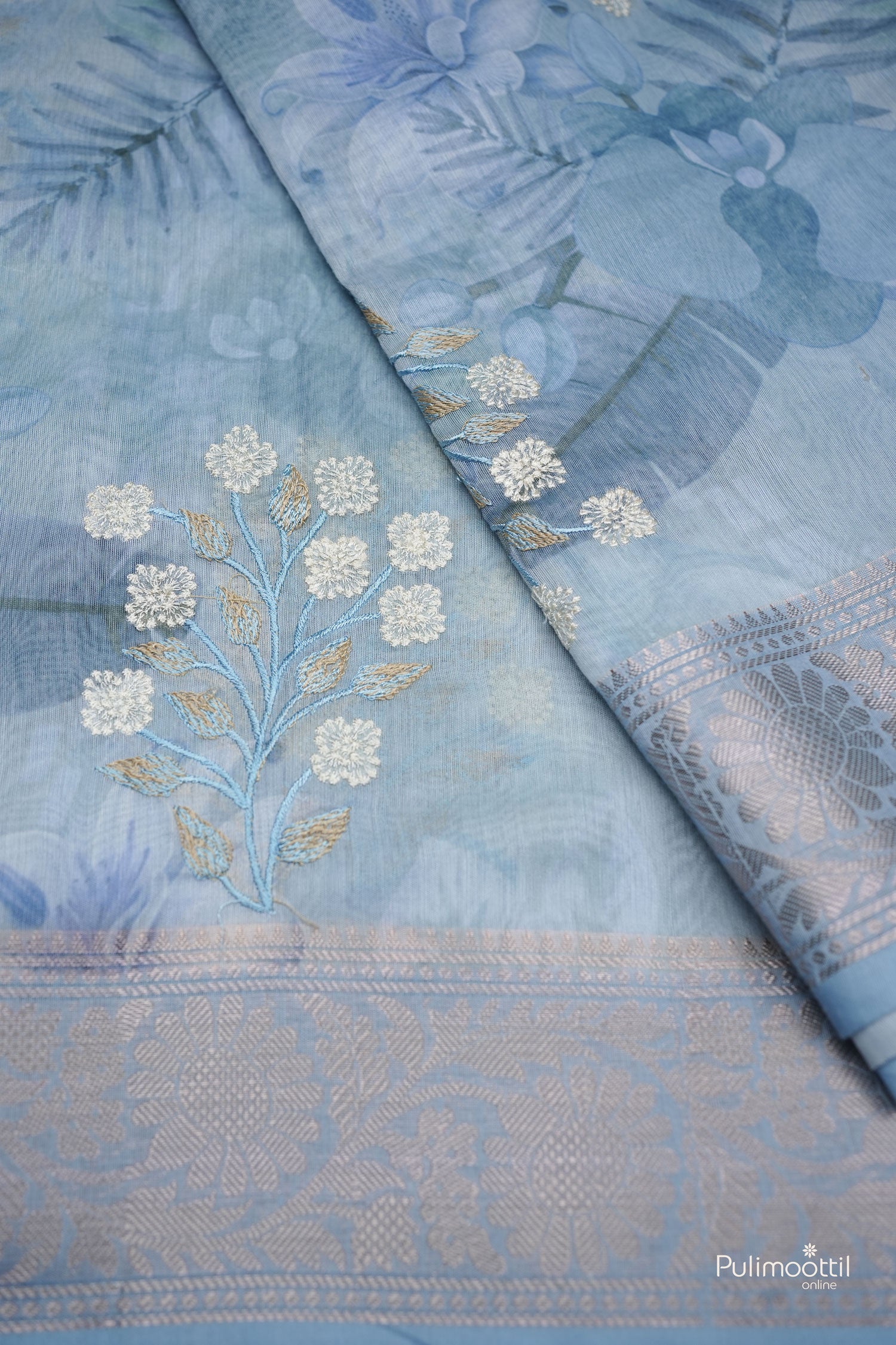 Pastel Blue multi-color Chanderi silk saree