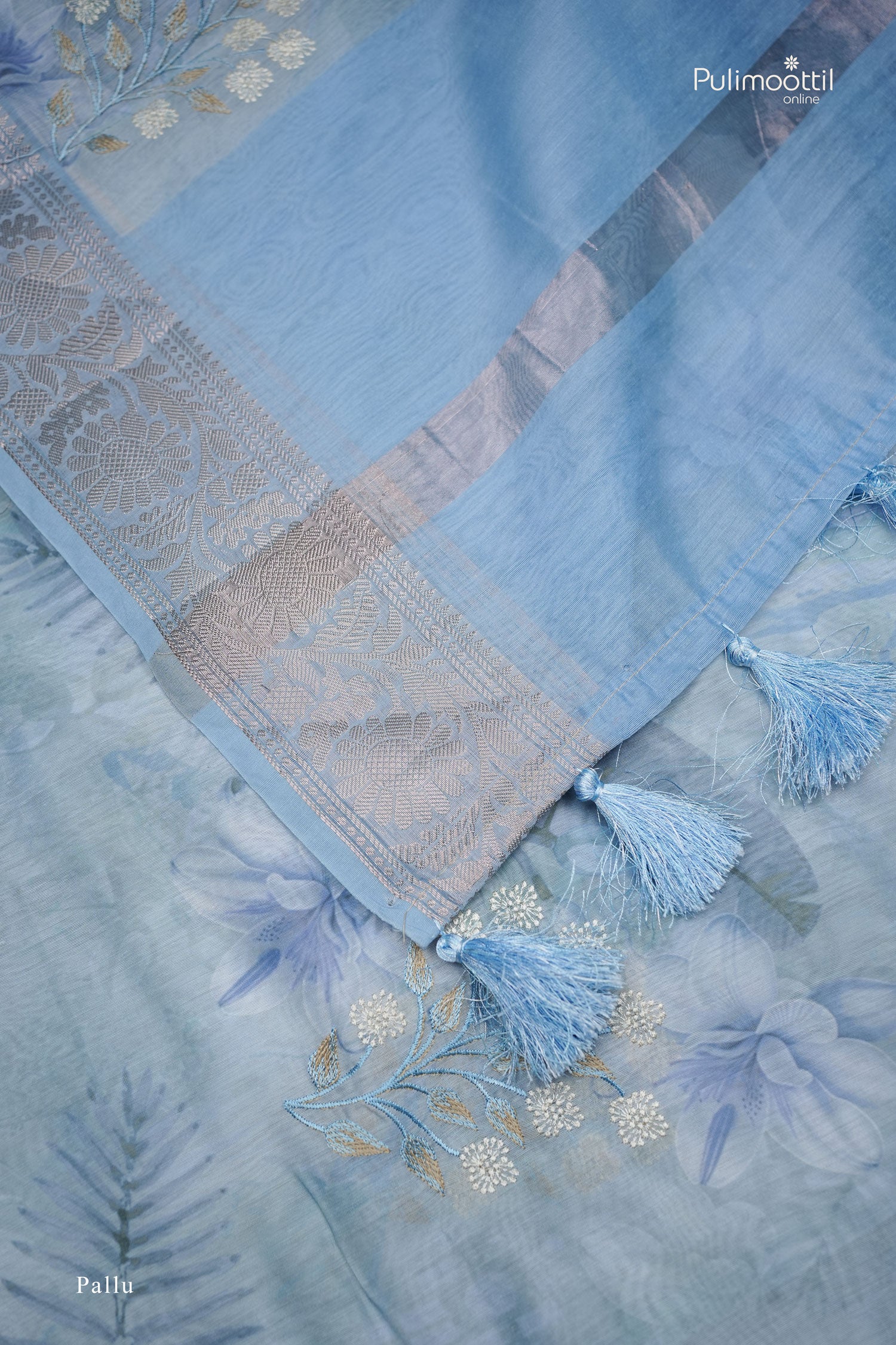 Pastel Blue multi-color Chanderi silk saree