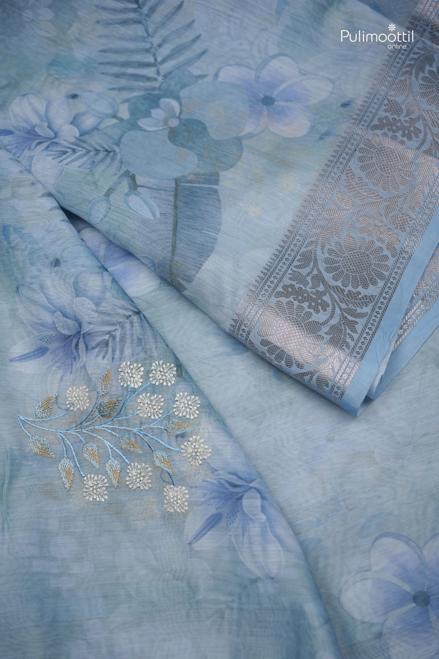 Pastel Blue multi-color Chanderi silk saree