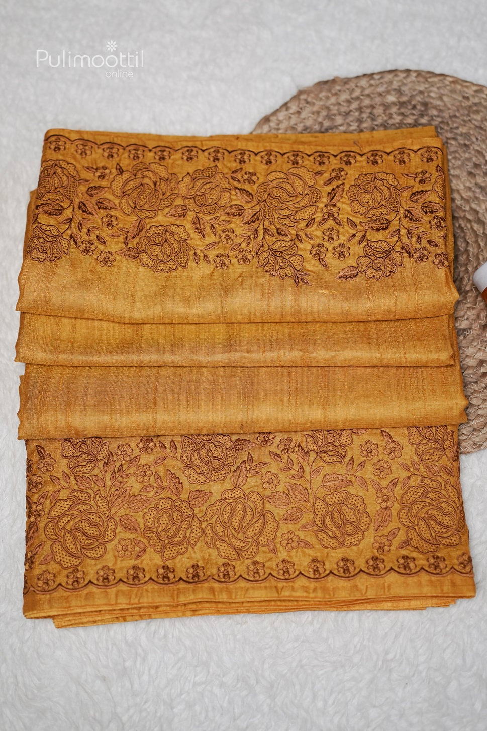 Mustard yellow Colour Tussar Silk Saree