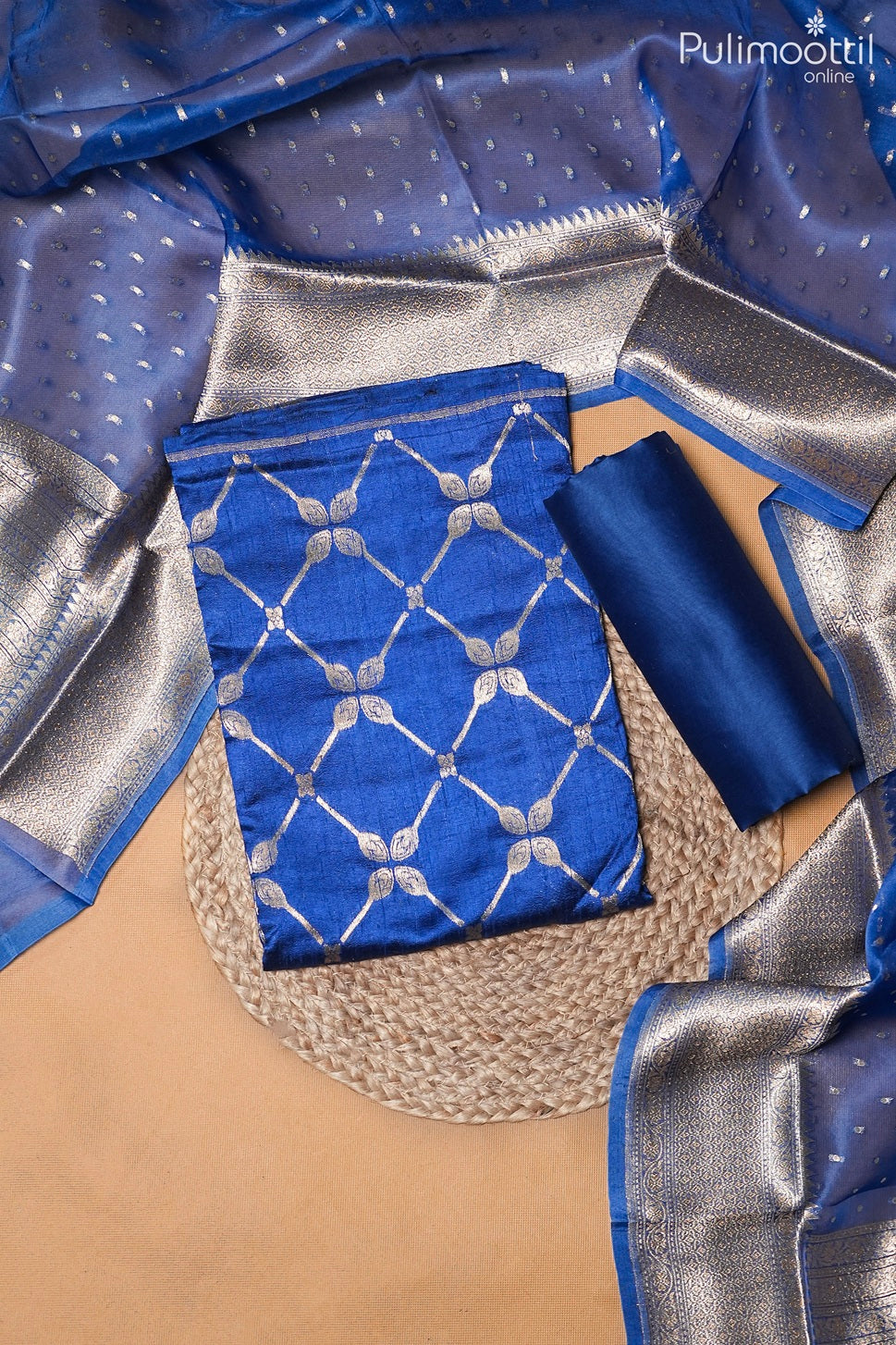 Blue Rose Silk Unstitched Salwar Set