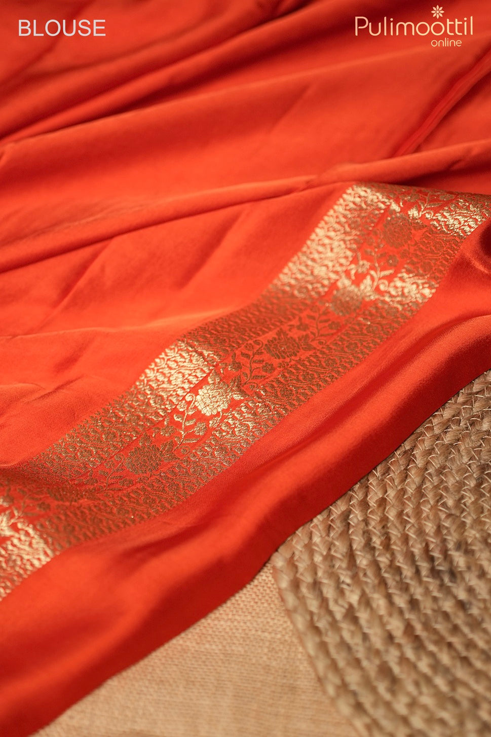 Reddish orange color Banarasi saree