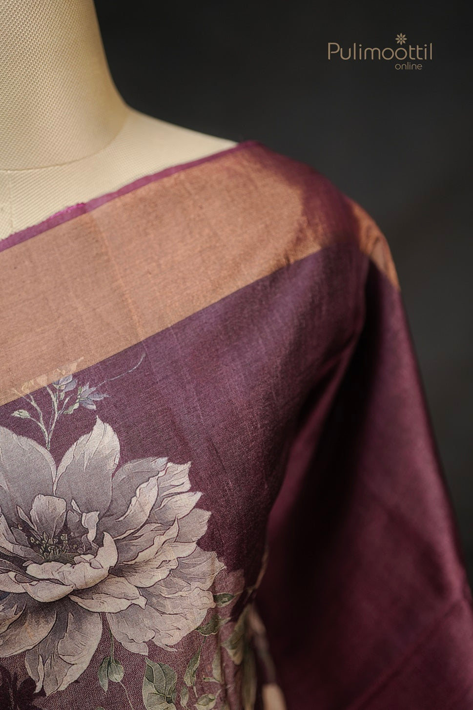 Dark Purple Shaded Floral Tussar Silk Saree