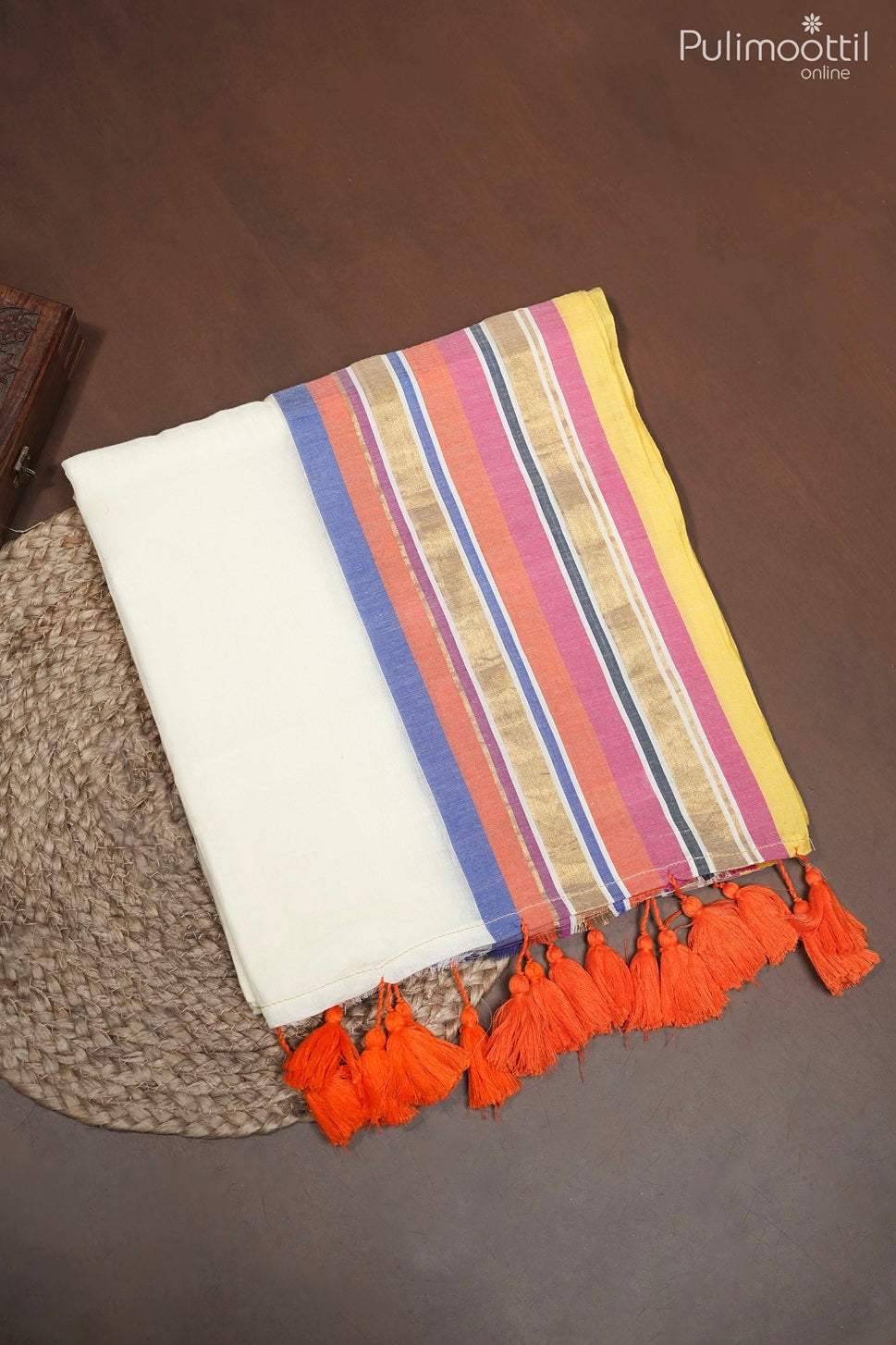 Off-white color Mul Cotton saree
